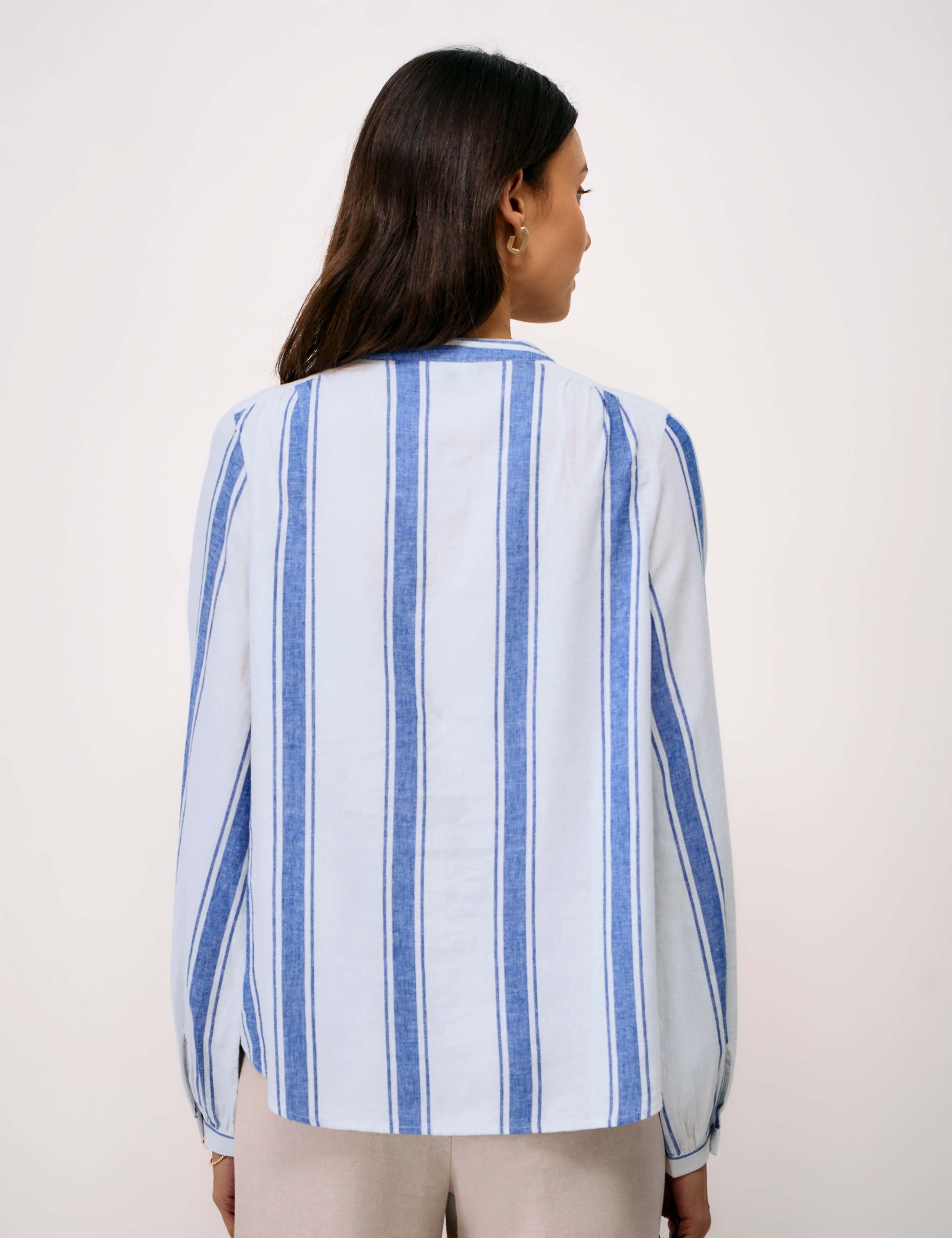 Linen Rich Striped Crew Neck Blouse 4 of 5
