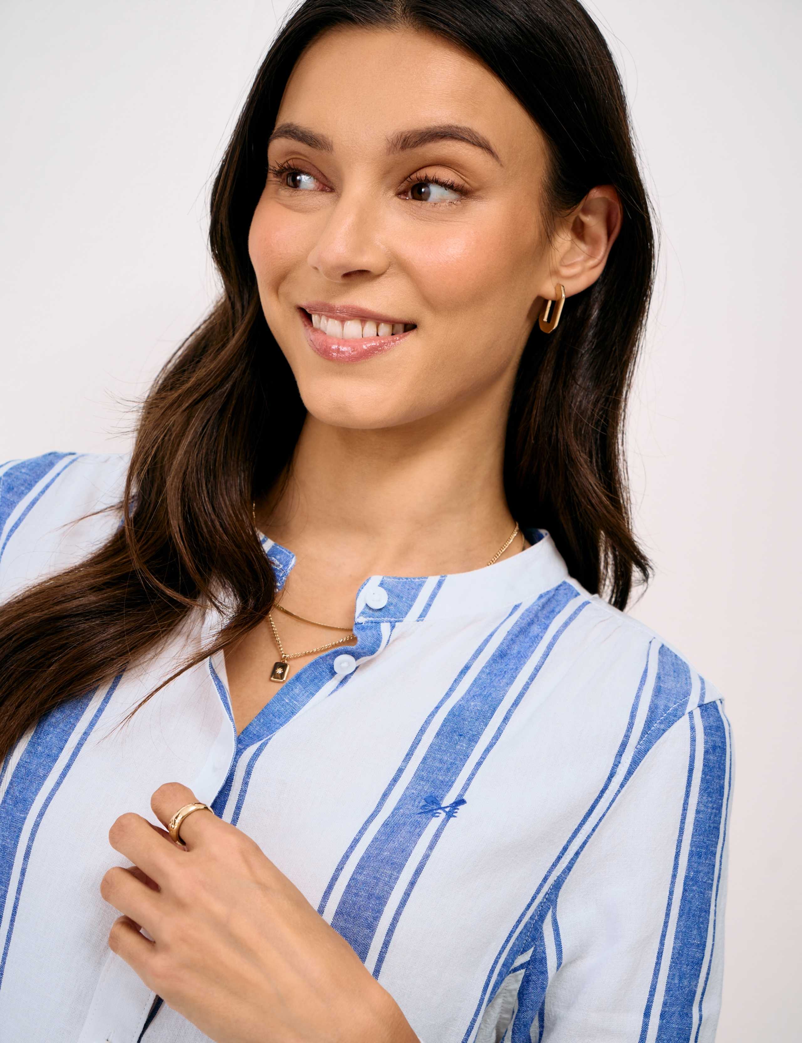 Linen Rich Striped Crew Neck Blouse 5 of 5