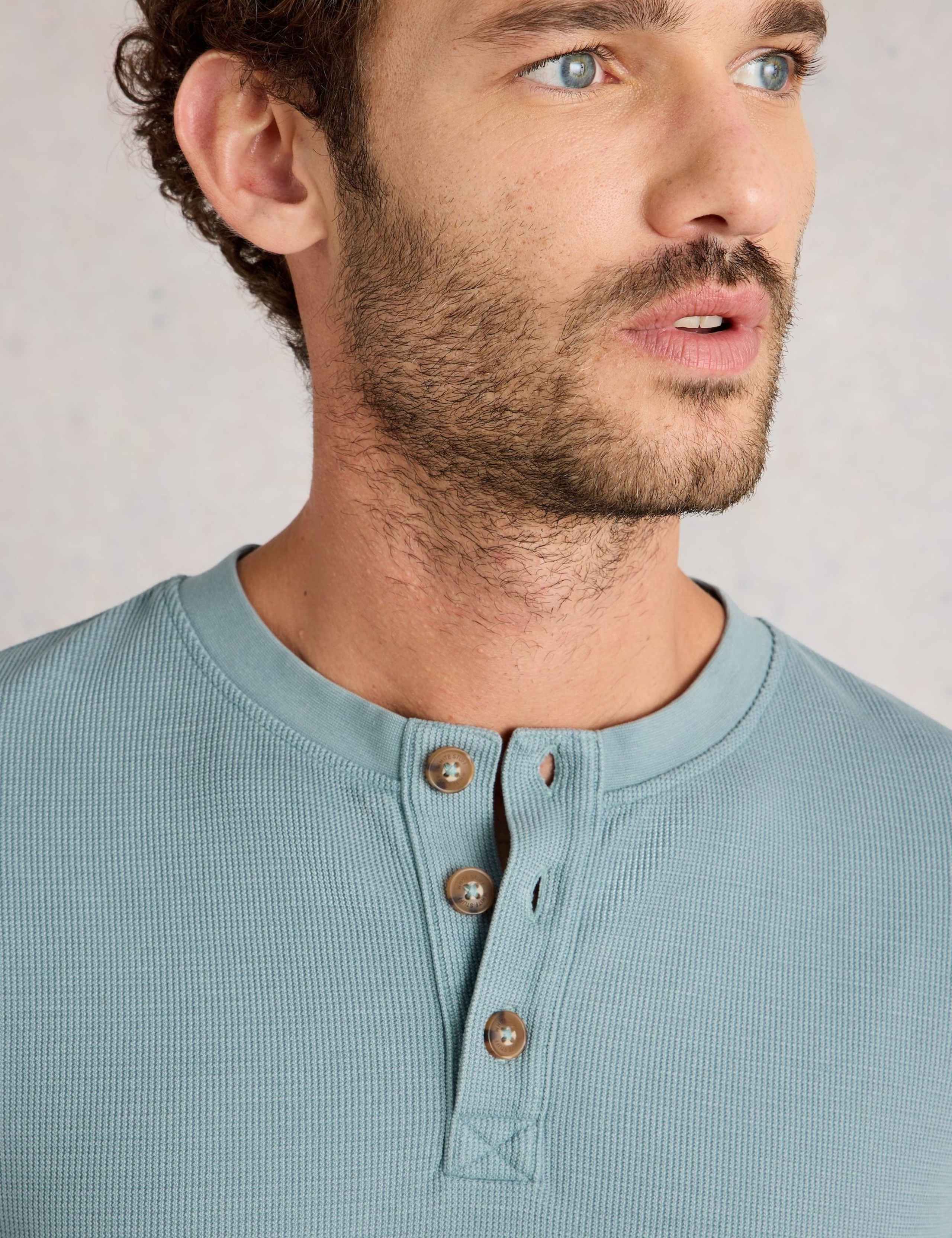 Pure Cotton Waffle Henley Top 5 of 6