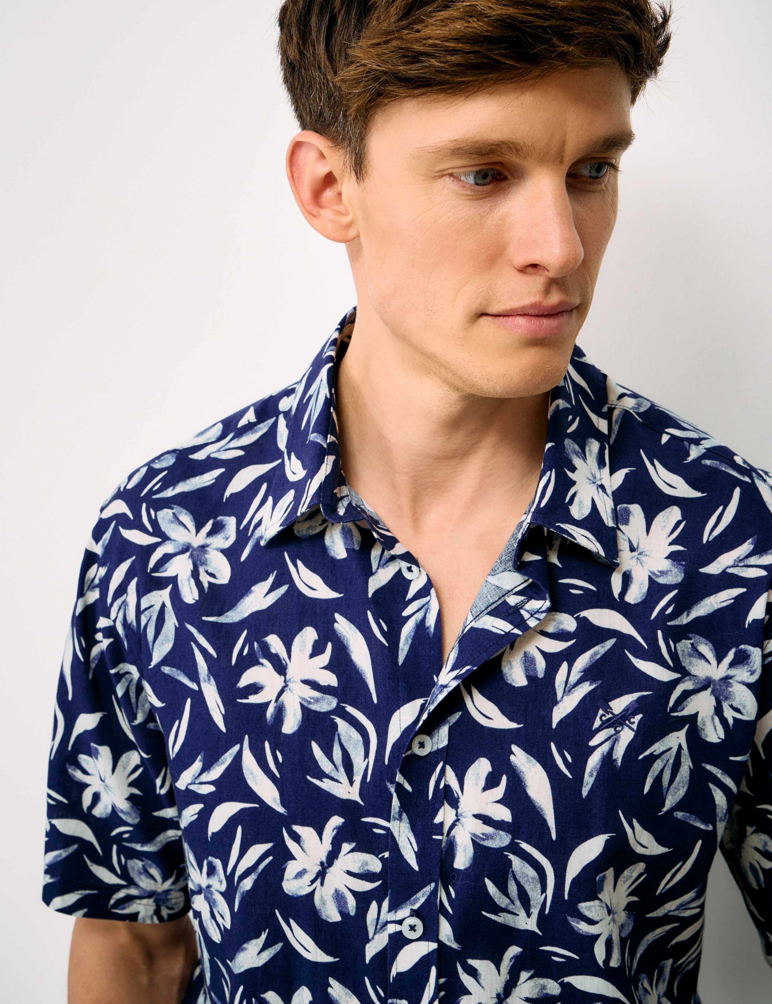 Linen Cotton Blend Floral Short Sleeve Shirt 5 of 5