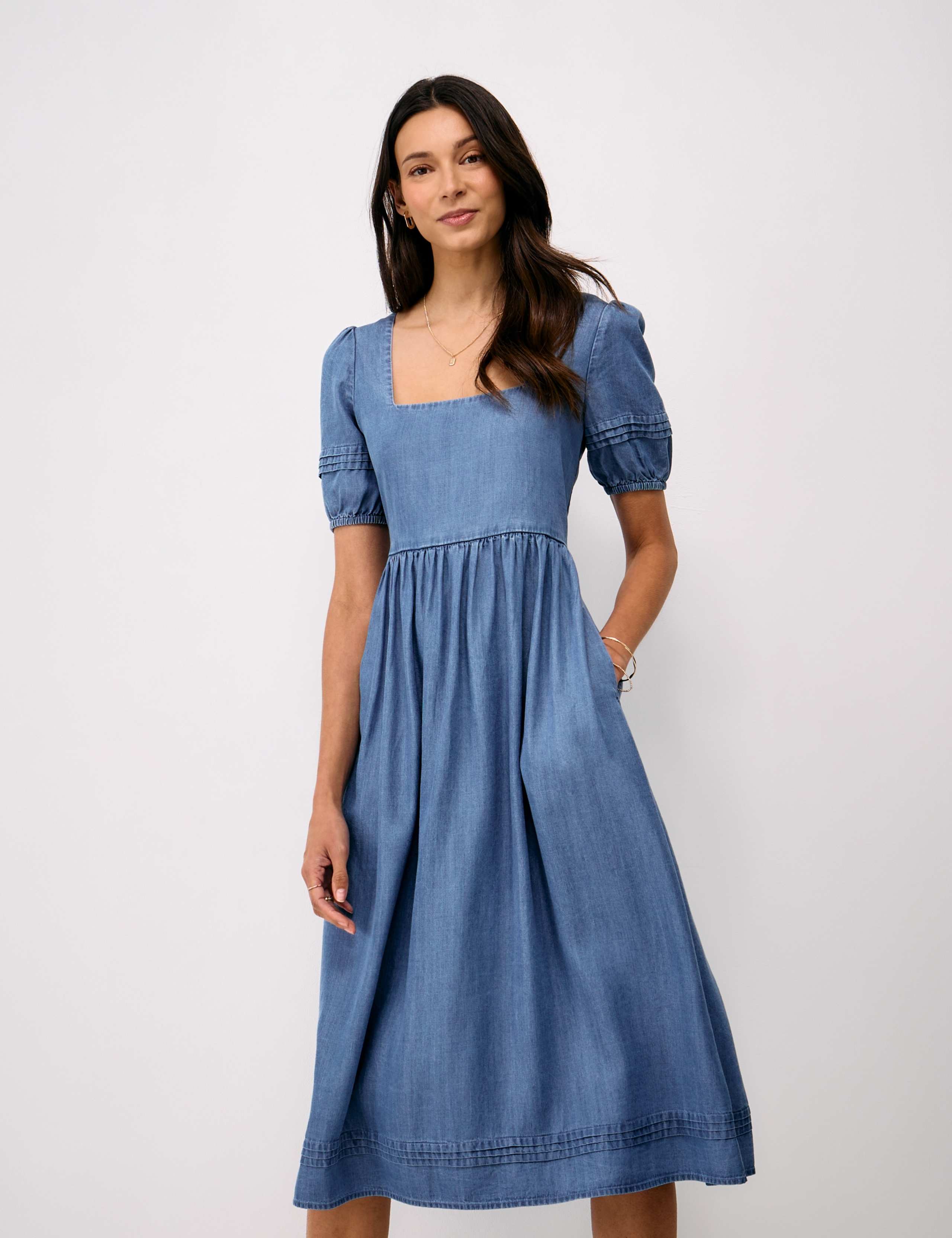 Pure Lyocell Square Neck Midi Tea Dress 3 of 5