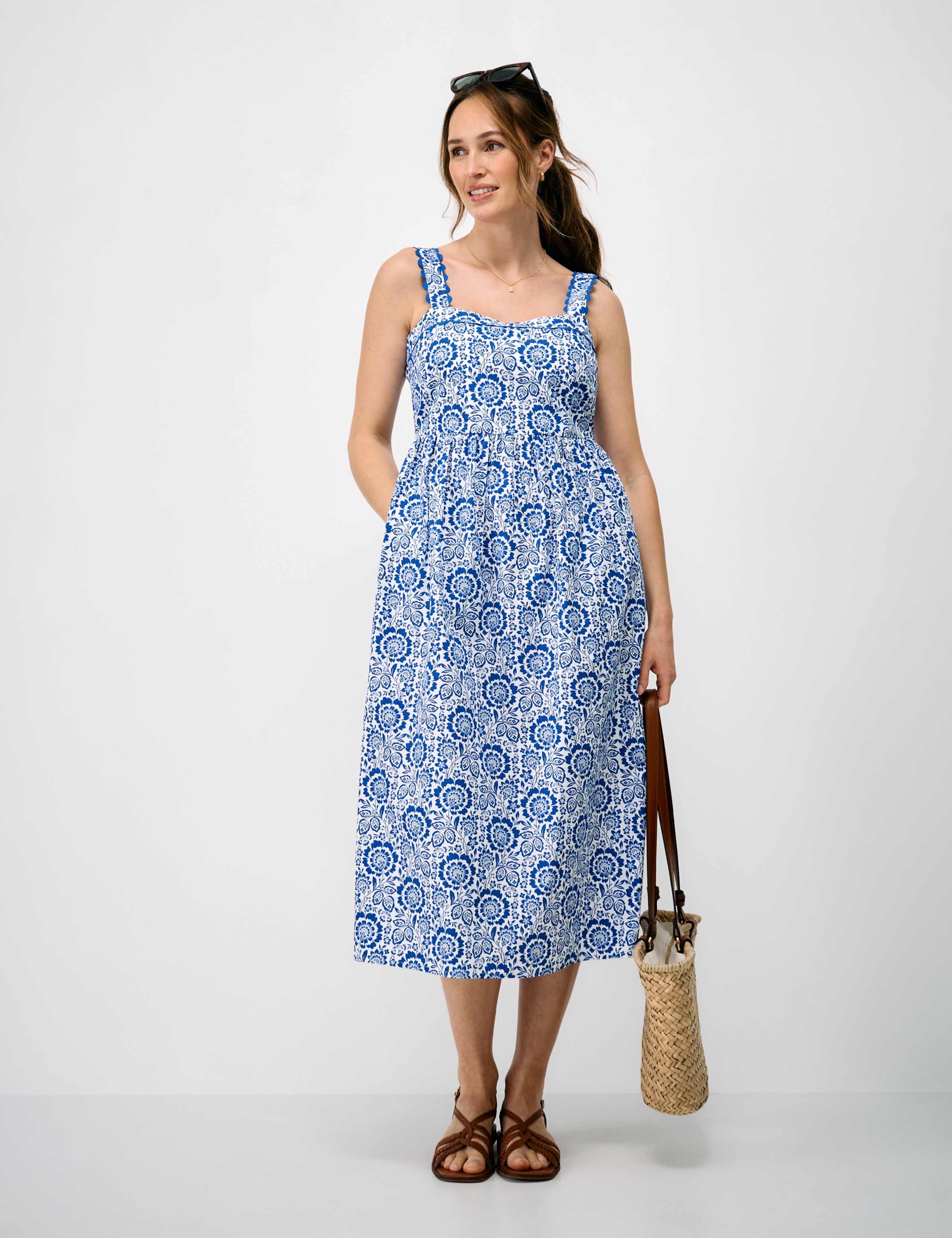 Pure Cotton Floral Midi Waisted Dress 1 of 5