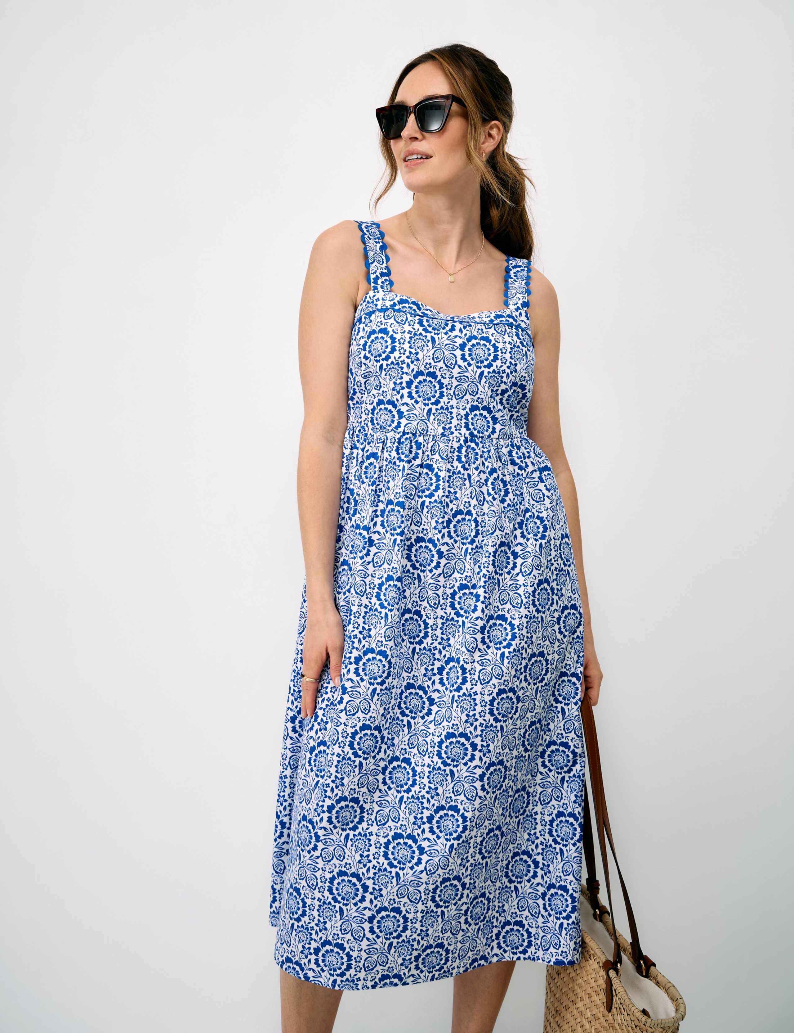 Pure Cotton Floral Midi Waisted Dress 3 of 5