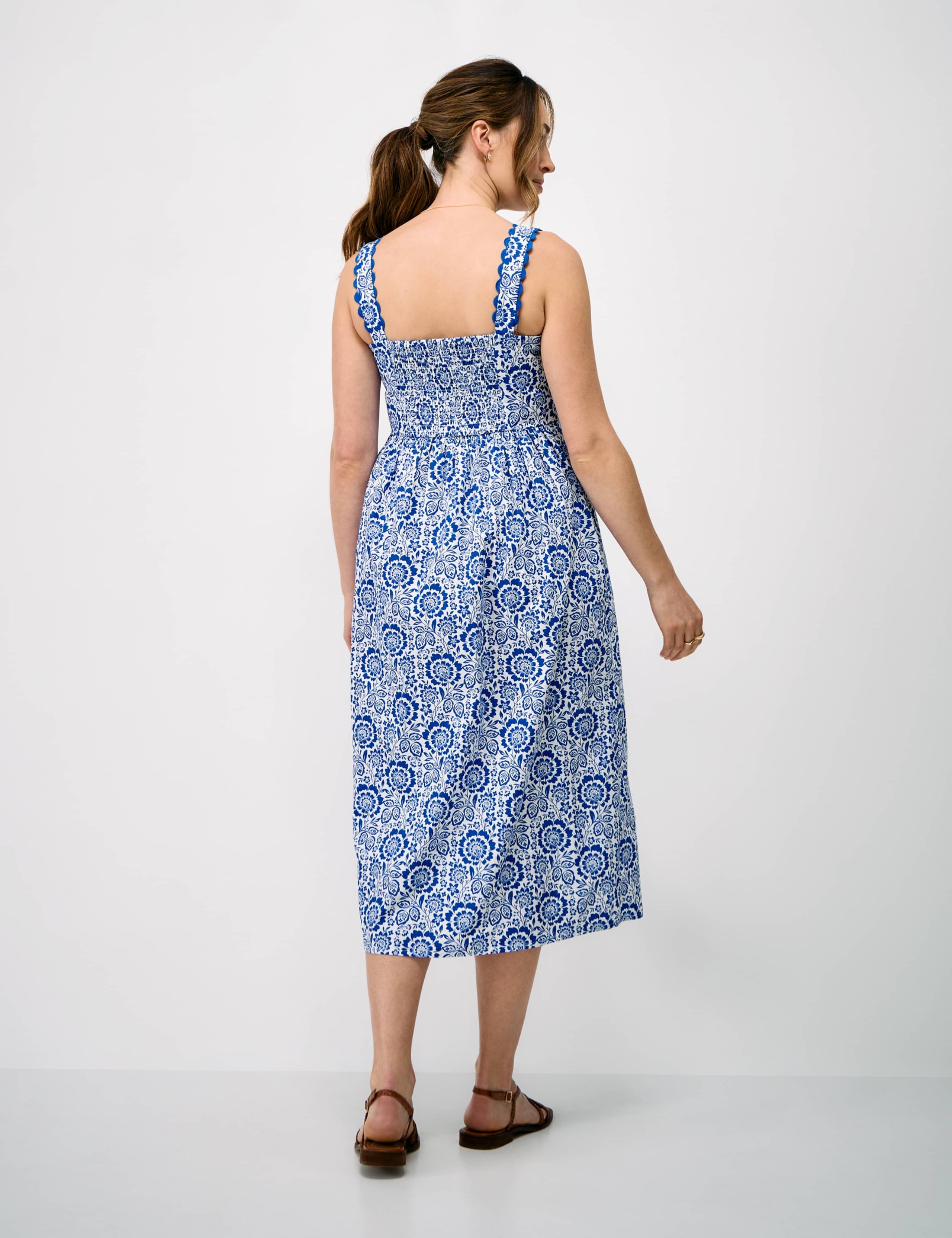 Pure Cotton Floral Midi Waisted Dress 4 of 5