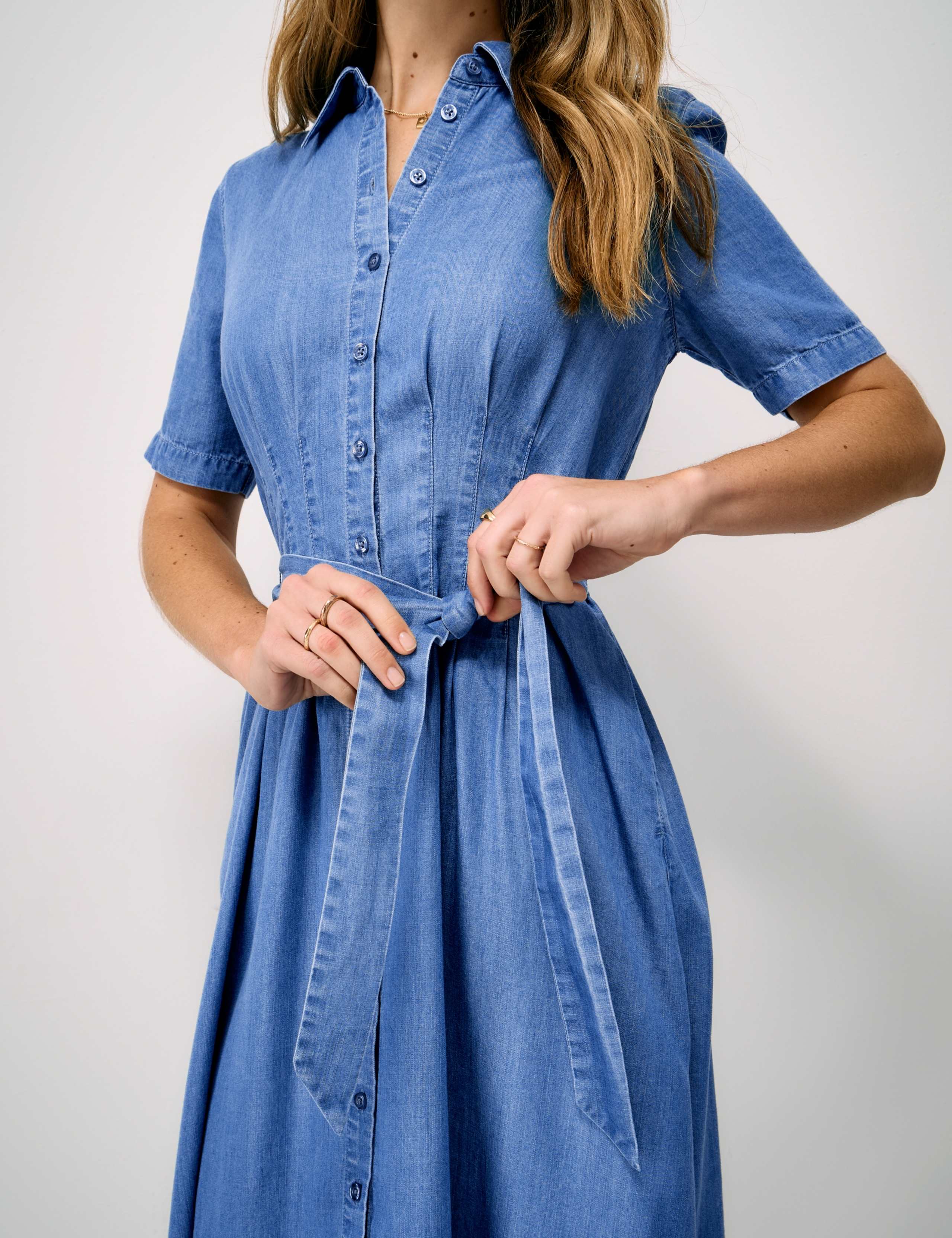 Denim Darted Belted Midi Shirt Dress 5 of 5