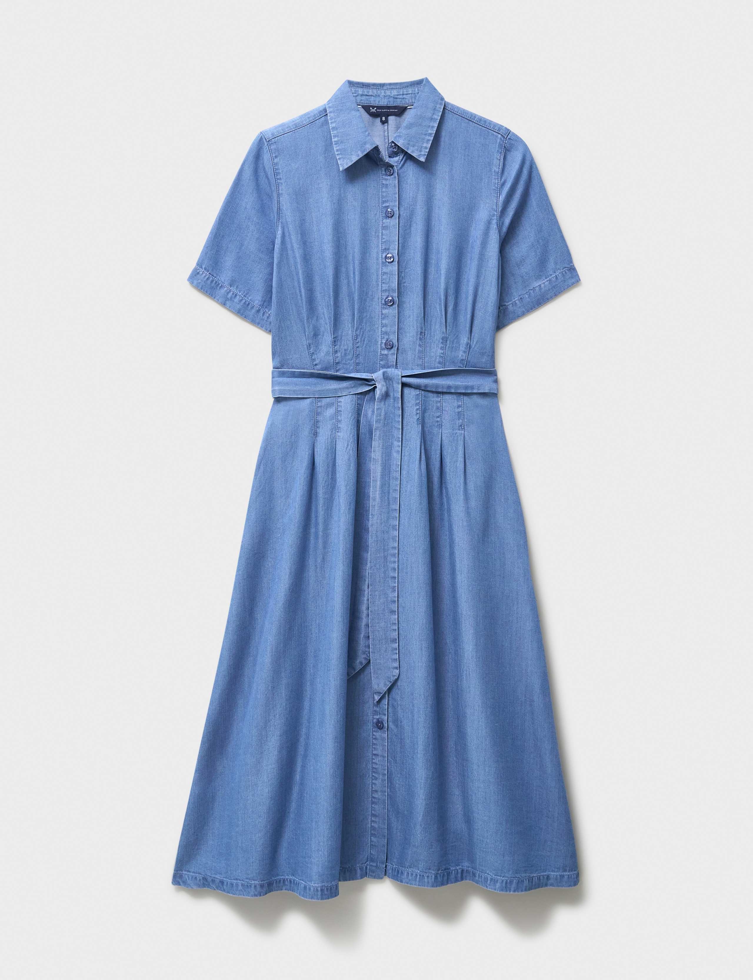 Denim Darted Belted Midi Shirt Dress 2 of 5