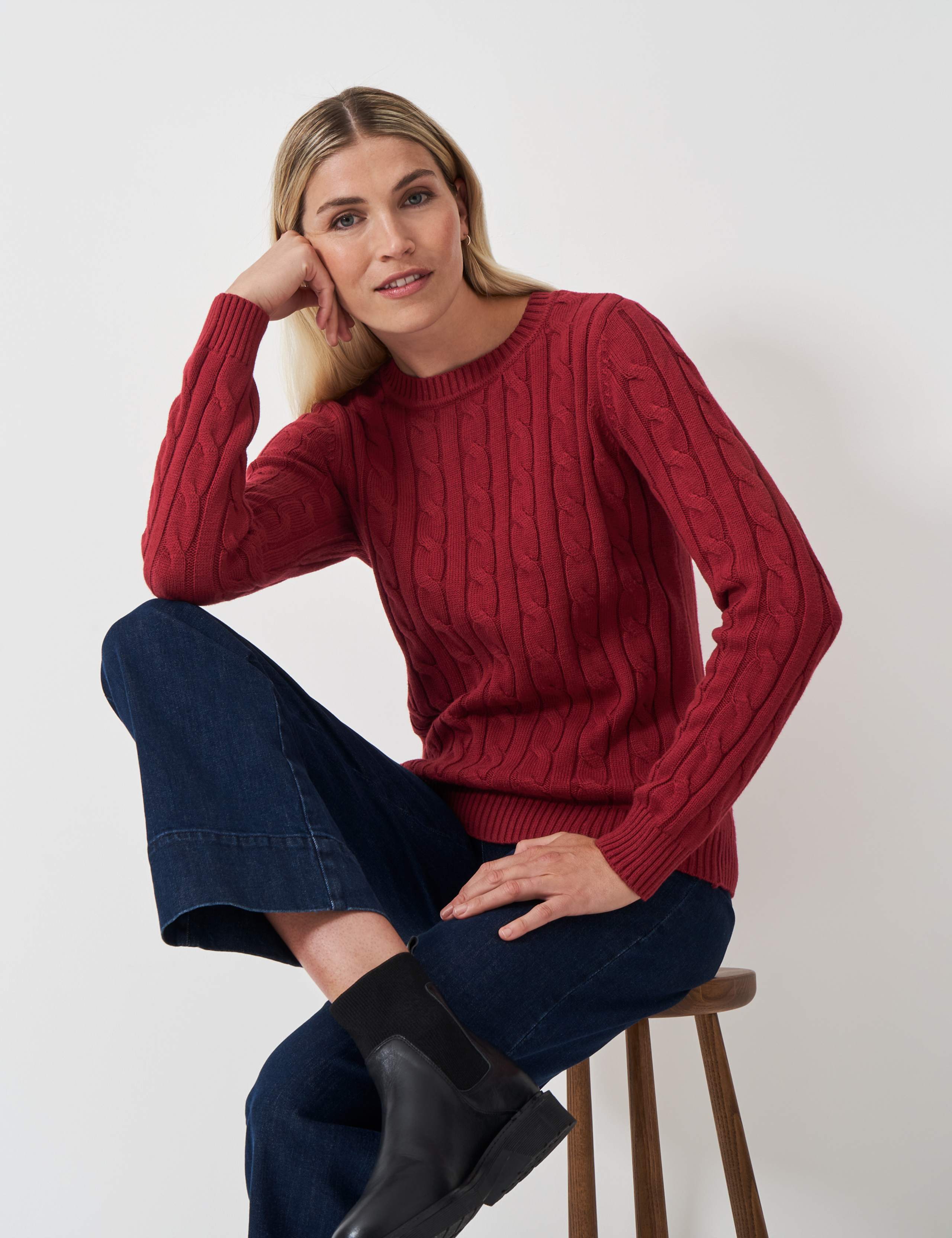 Cotton Rich Cable Knit Crew Neck Jumper 1 of 5