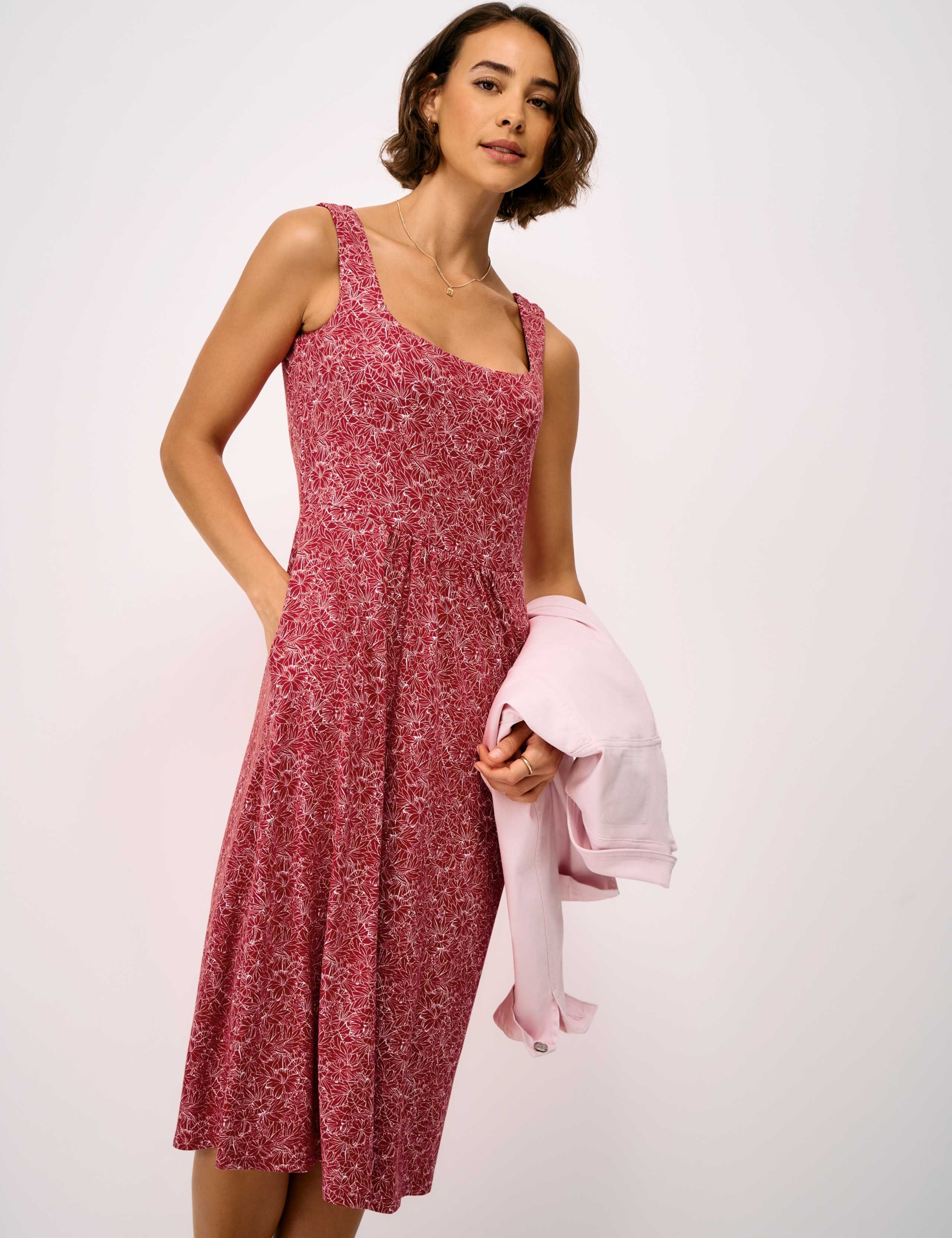 Jersey Floral Square Neck Midi Dress 3 of 5