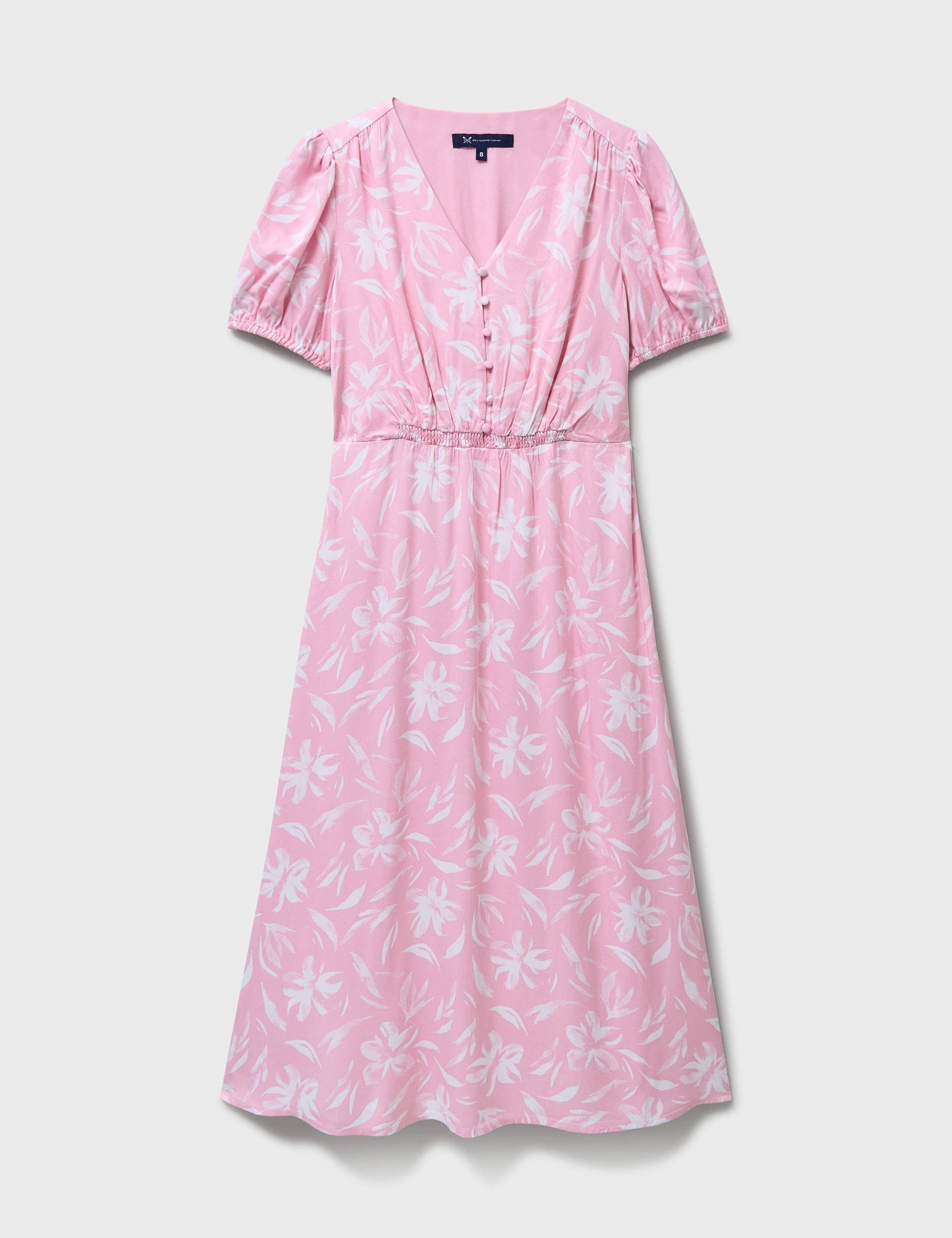 Floral V-Neck Puff Sleeve Midi Tea Dress 2 of 5