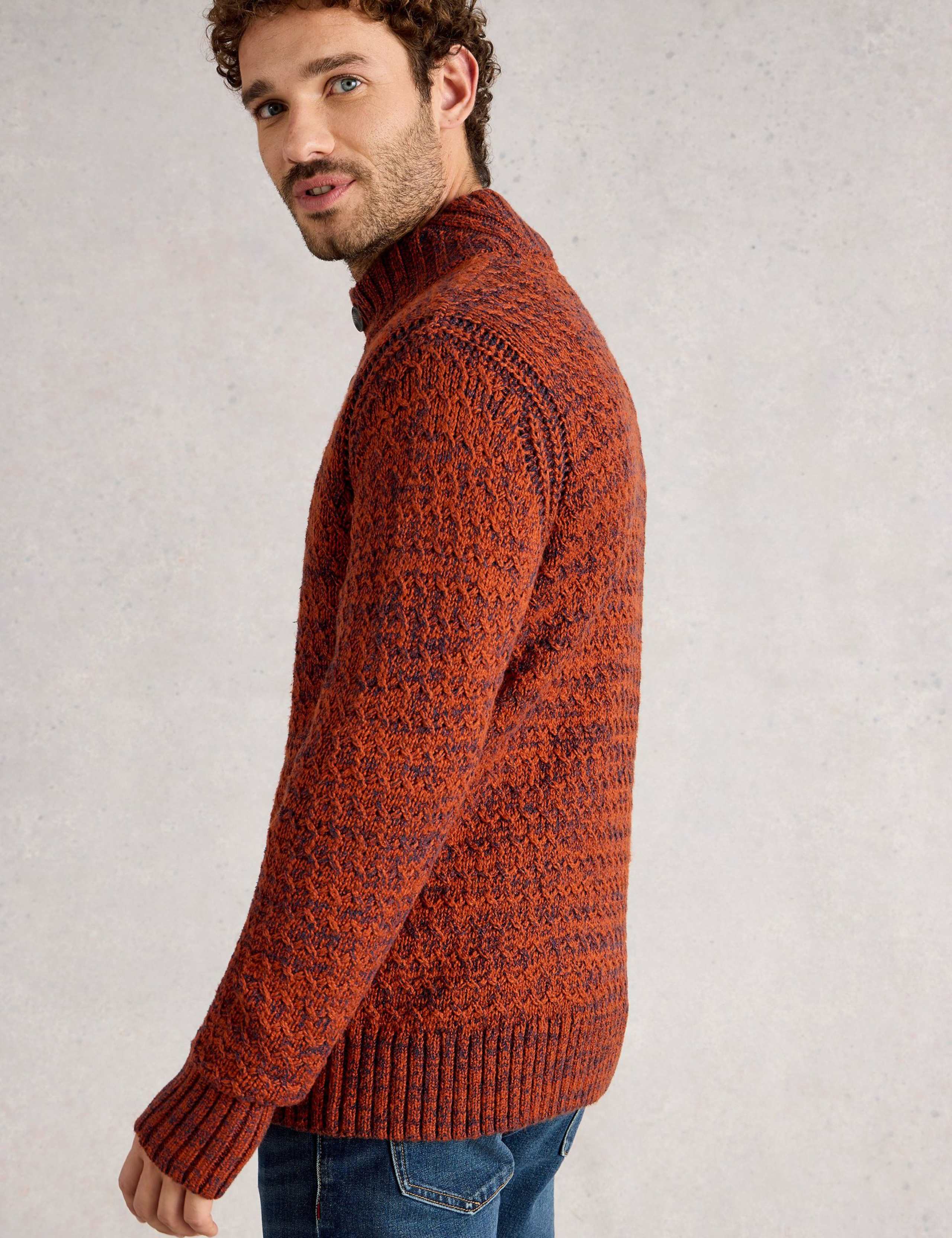 Cotton Rich Twisted Knit Button Neck Jumper 4 of 6