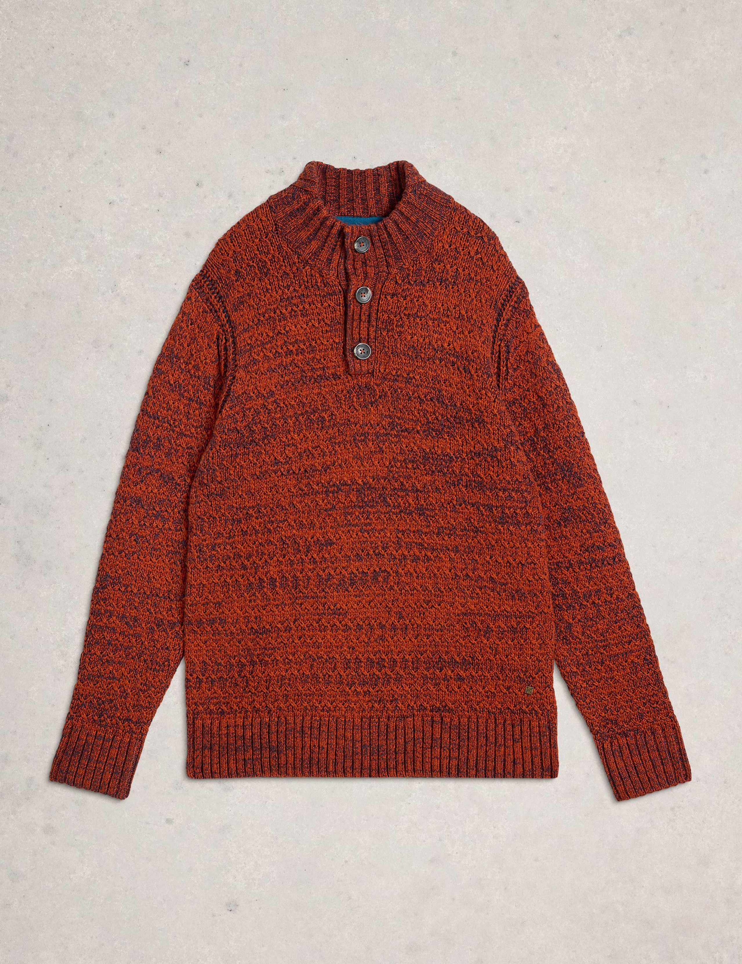 Cotton Rich Twisted Knit Button Neck Jumper 2 of 6