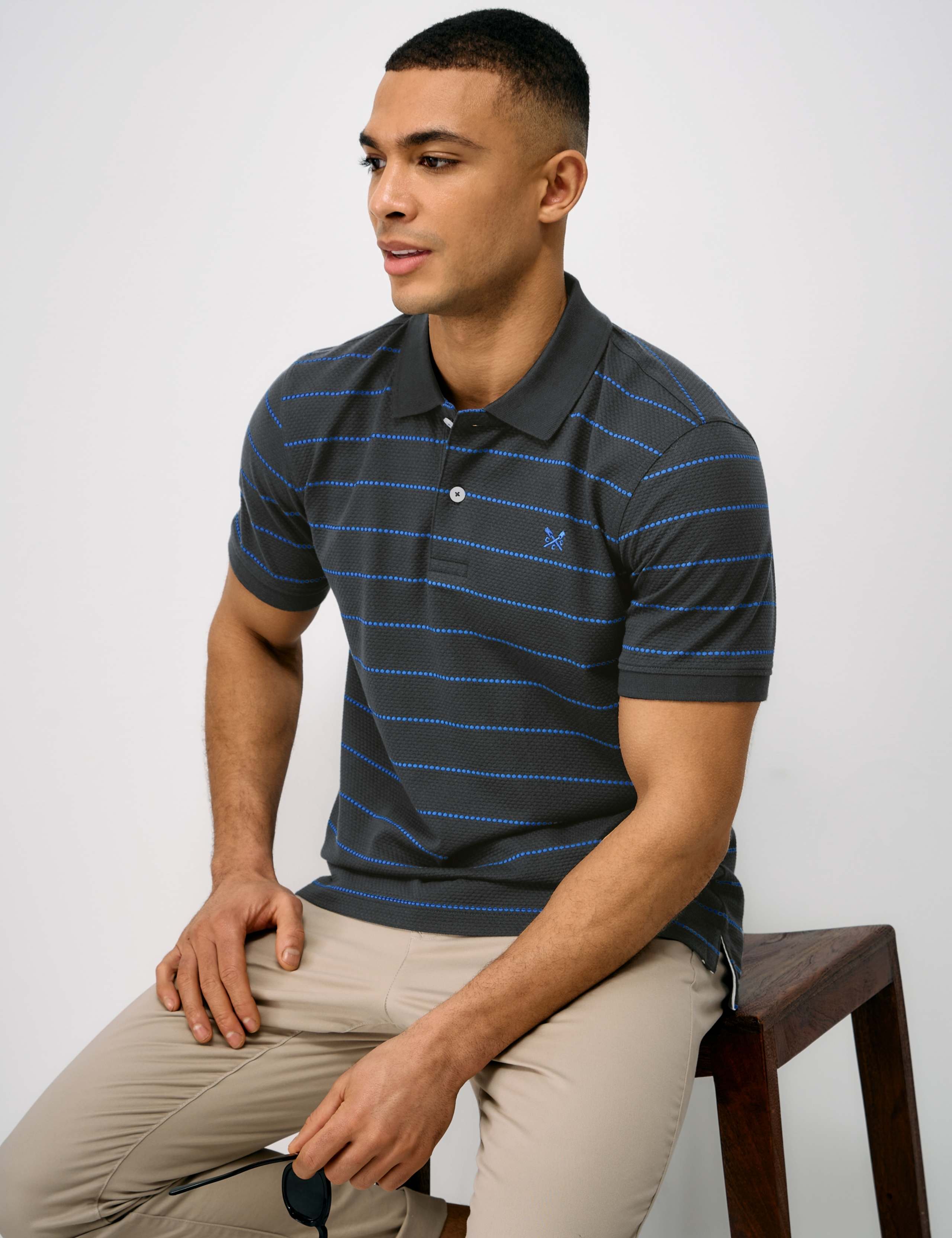 Pure Cotton Waffle Striped Polo Shirt 1 of 5