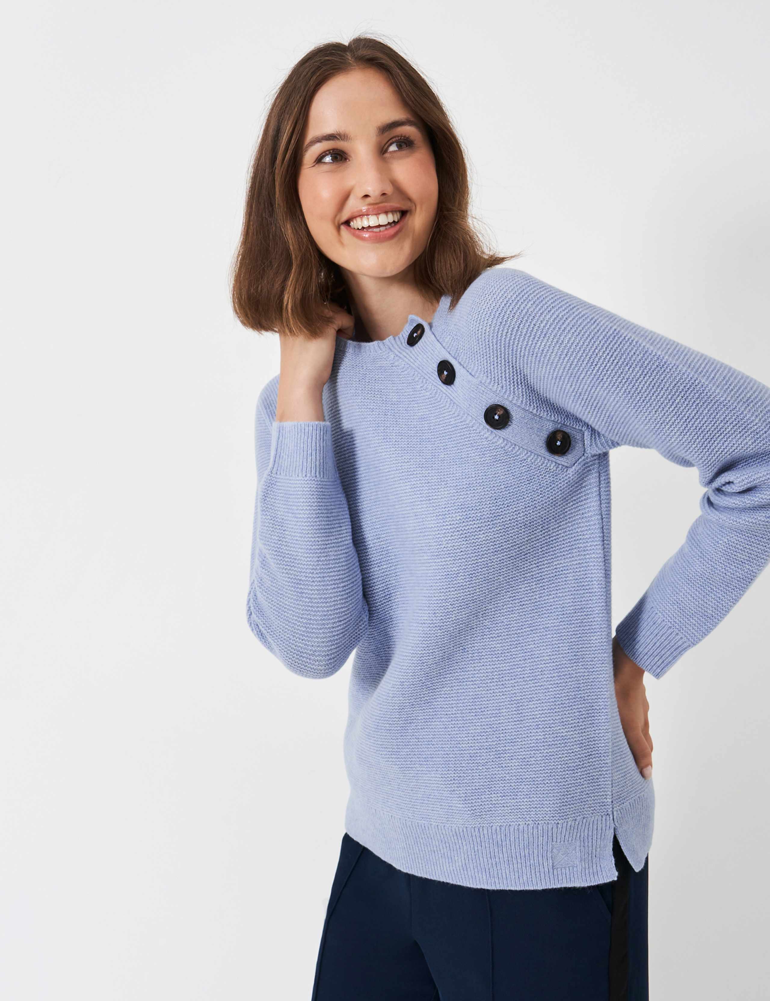 Merino Wool Rich Striped Button Detail Jumper 1 of 5