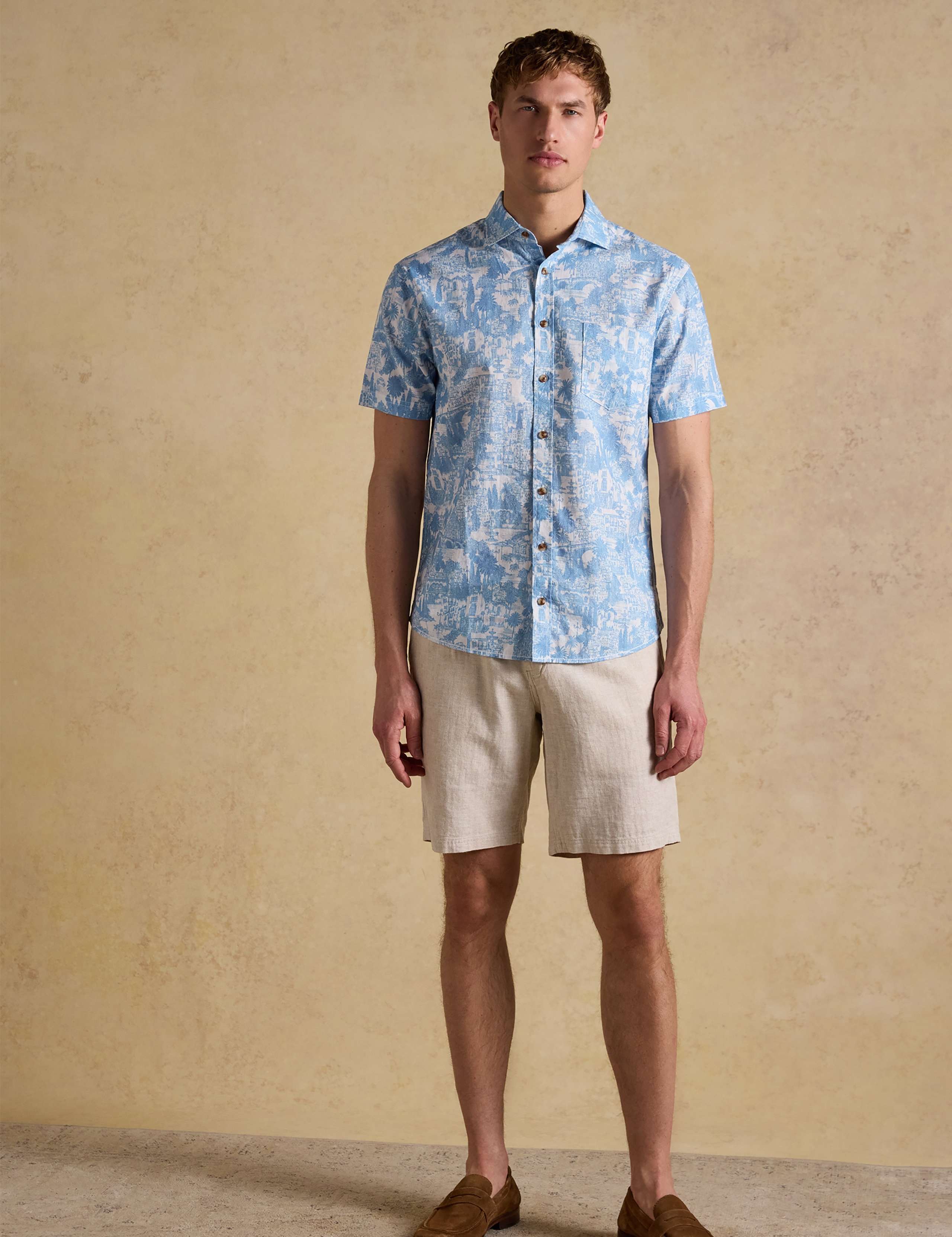 Linen Cotton Blend Printed Short Sleeve Shirt 4 of 7