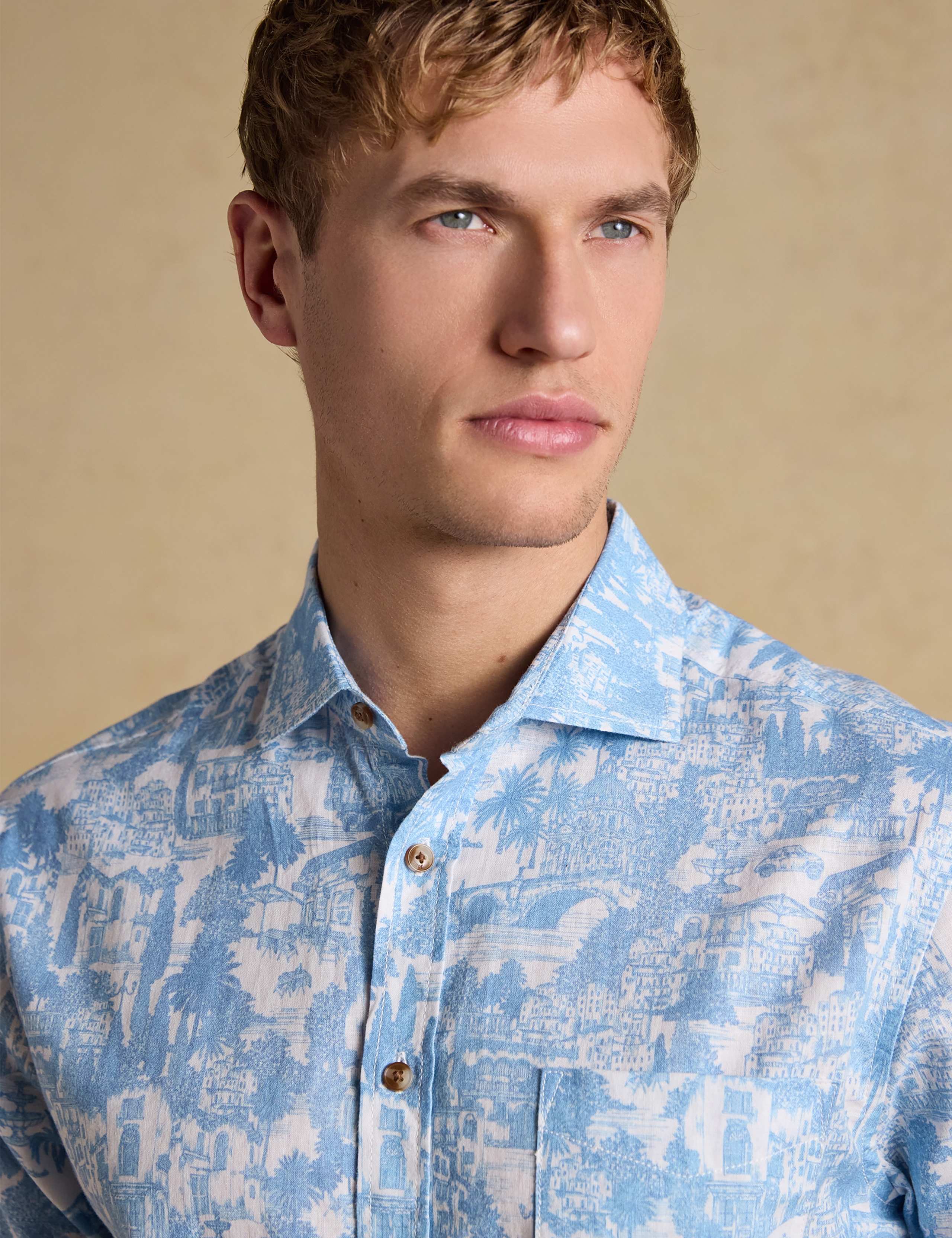 Linen Cotton Blend Printed Short Sleeve Shirt 5 of 7