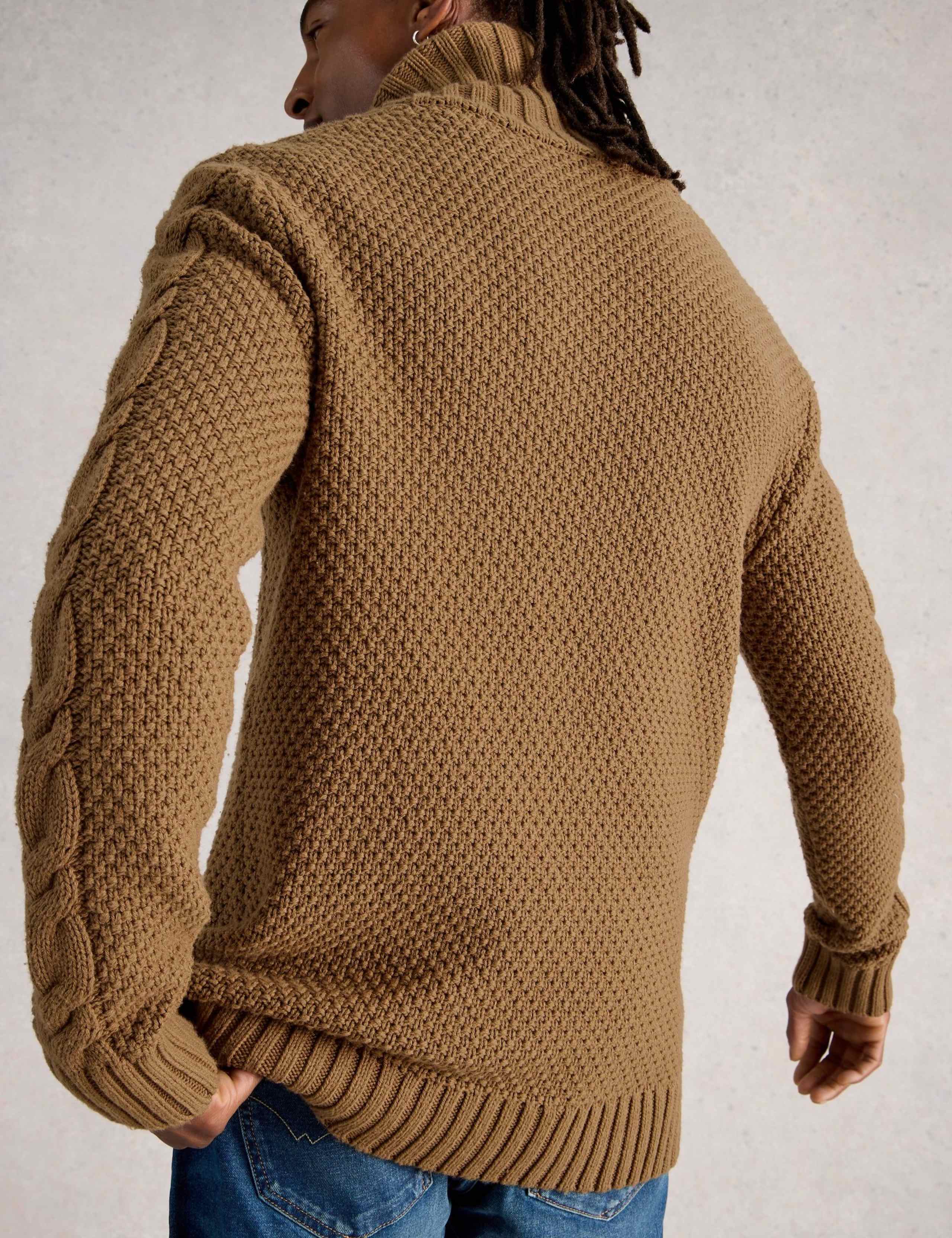 Cotton Rich Cable Shawl Neck Jumper with Wool 2 of 6
