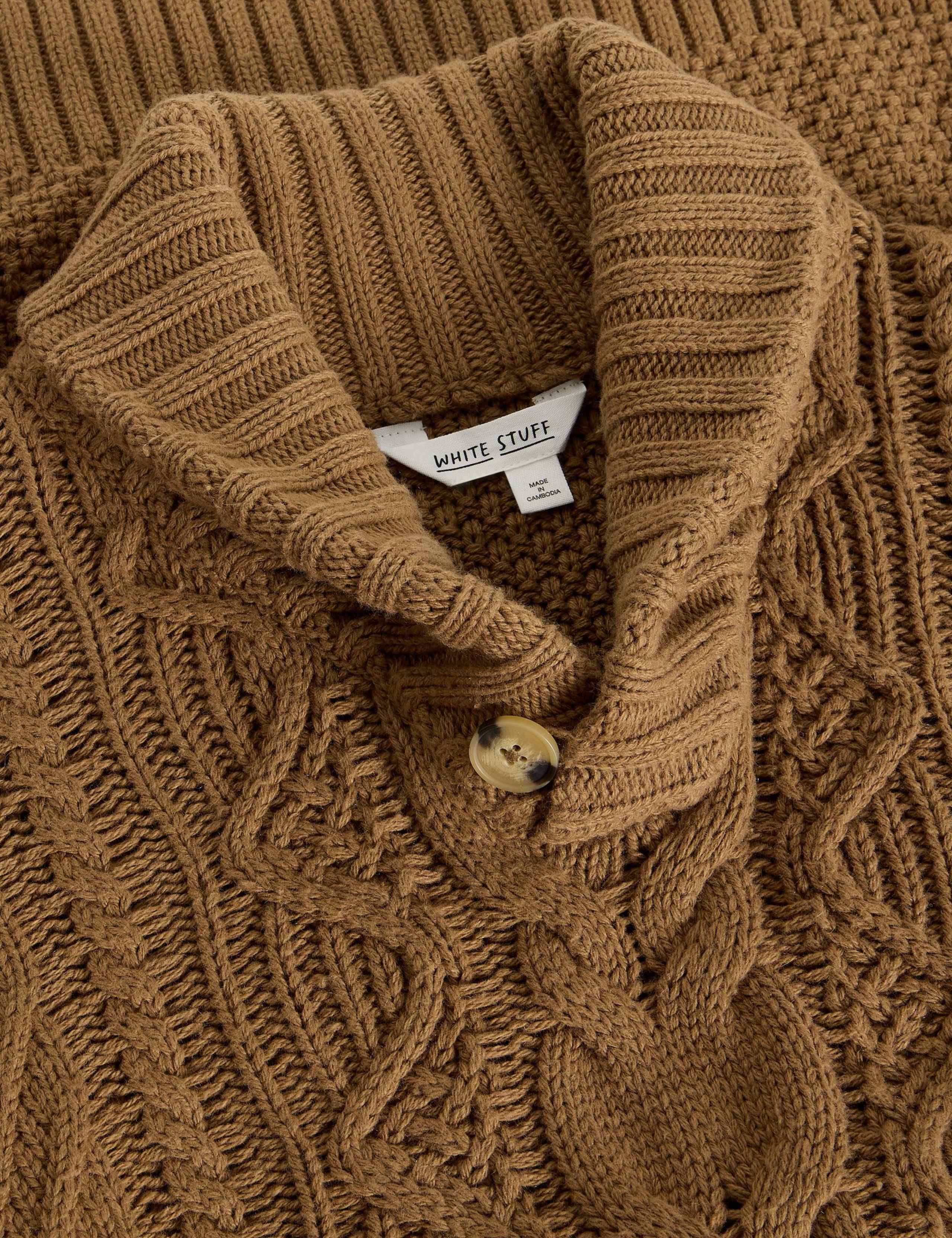 Cotton Rich Cable Shawl Neck Jumper with Wool 4 of 6