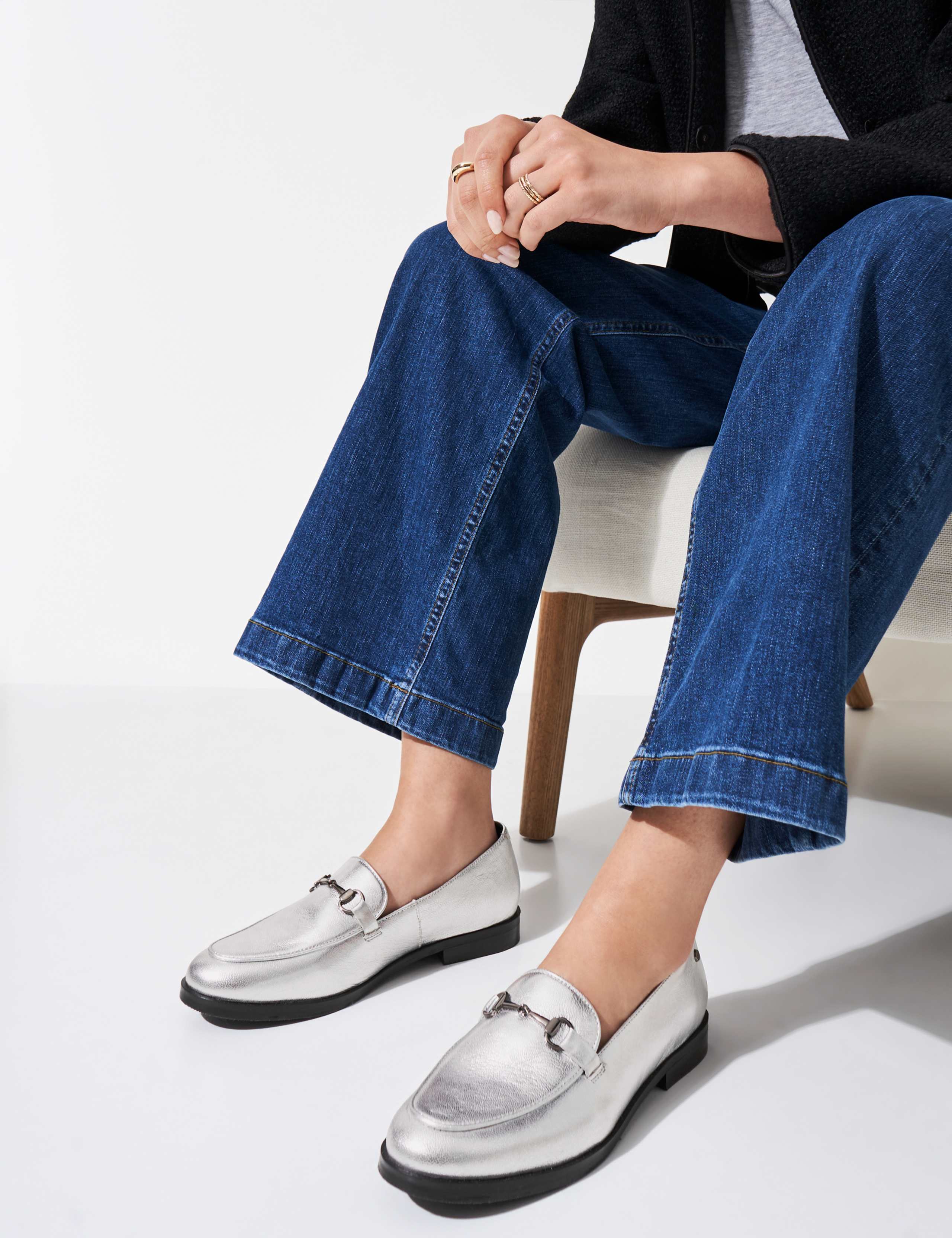 Leather Metallic Bar Flatform Loafers 1 of 4