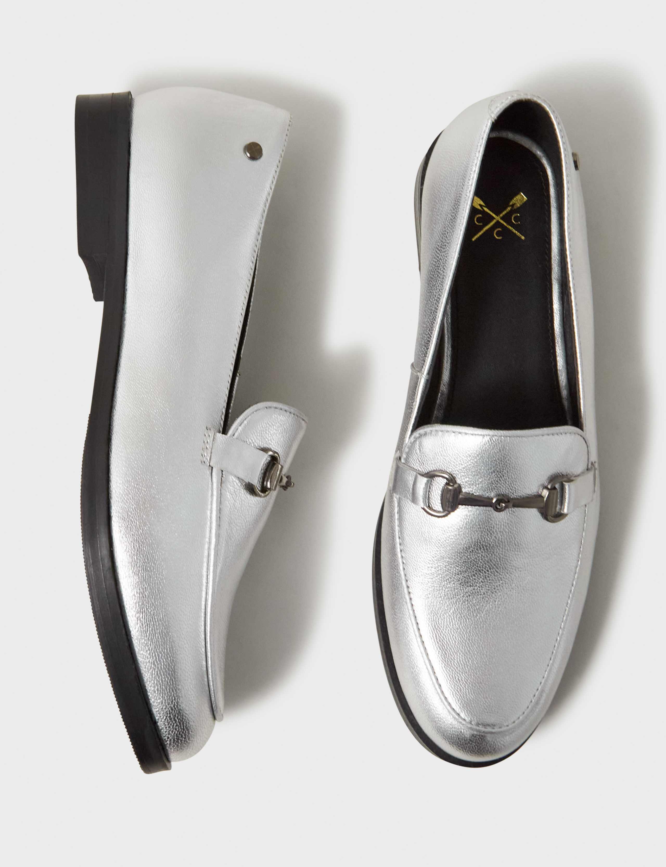 Leather Metallic Bar Flatform Loafers 3 of 4