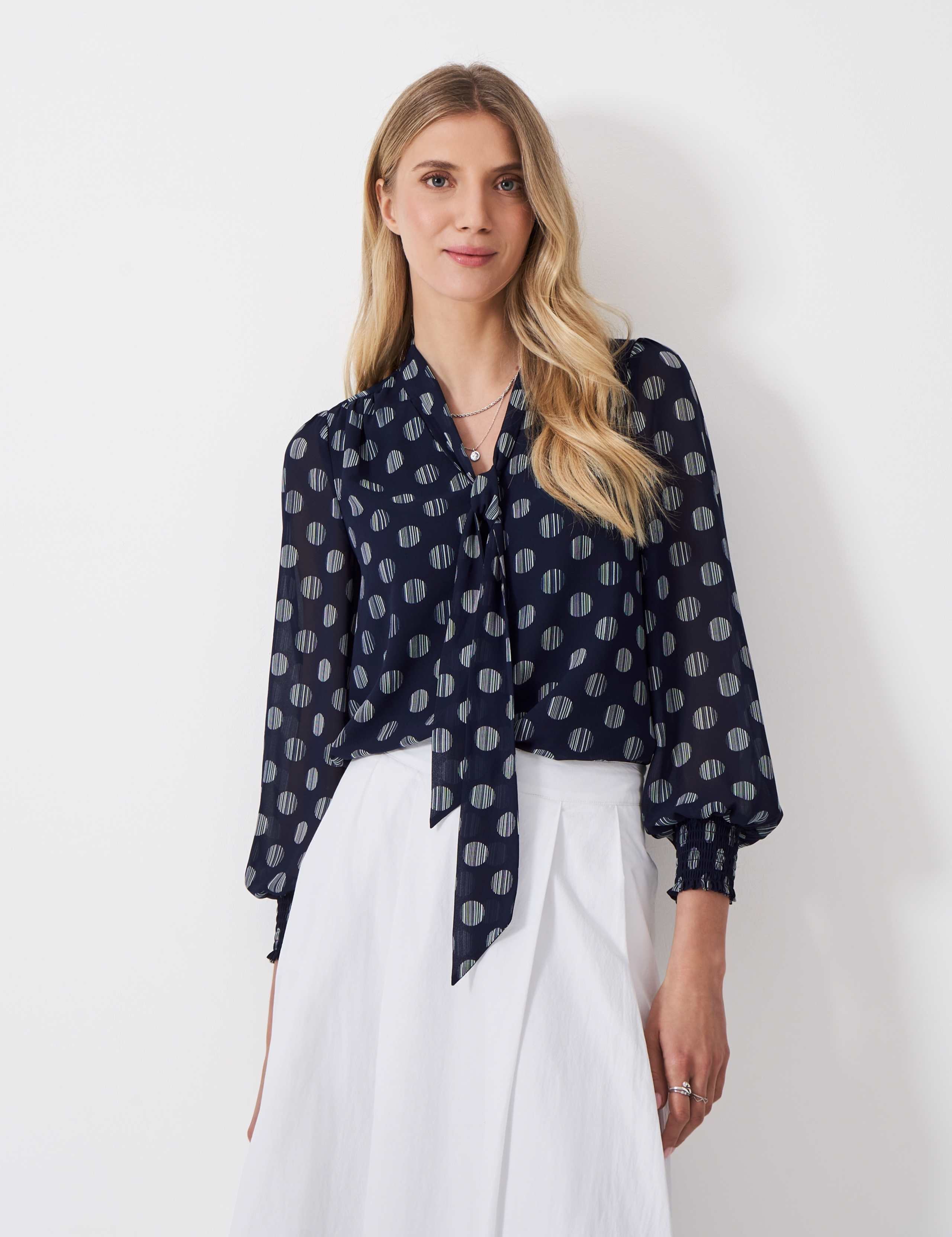 Chiffon Spot Print Tie Neck Blouse 1 of 5