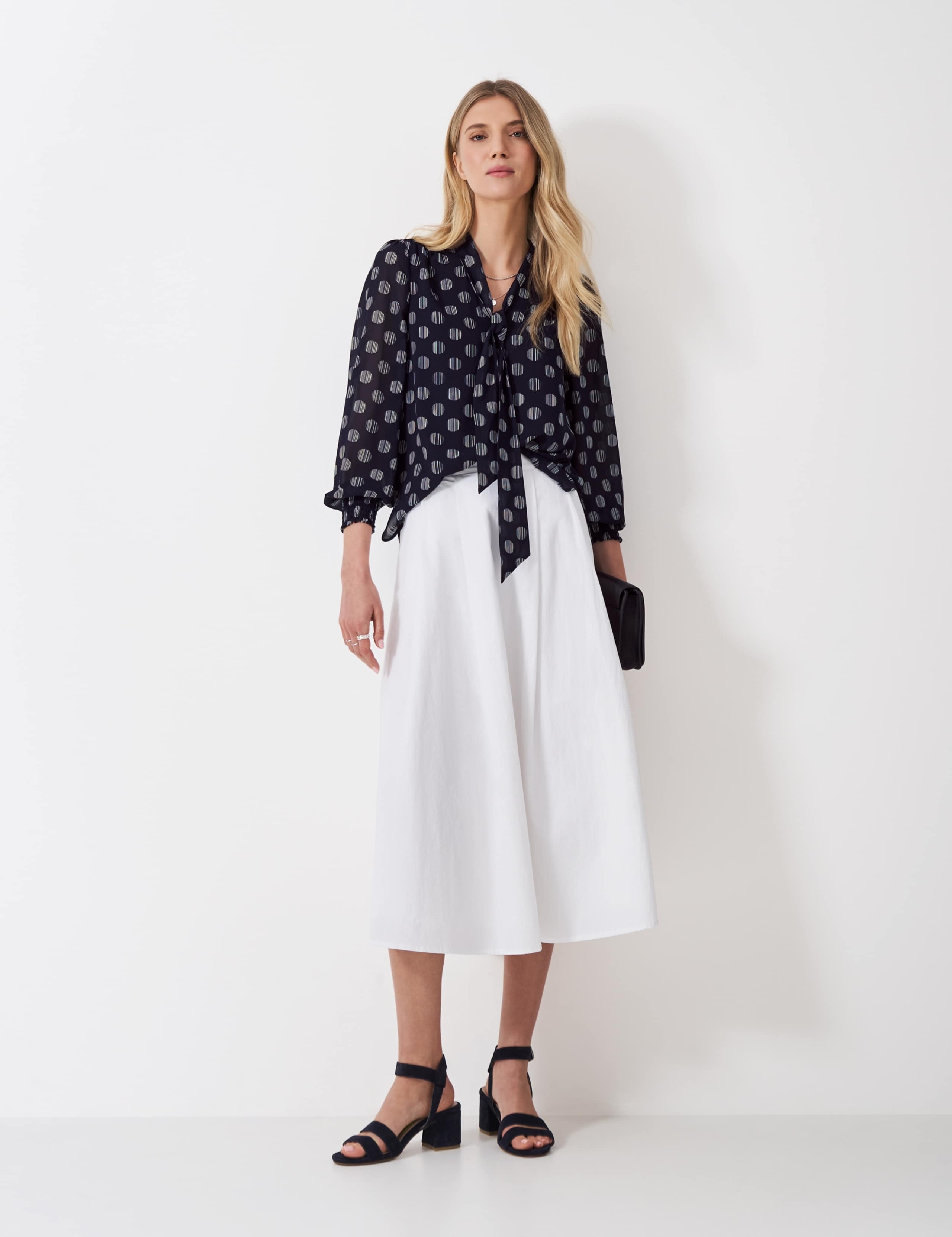 Chiffon Spot Print Tie Neck Blouse 4 of 5