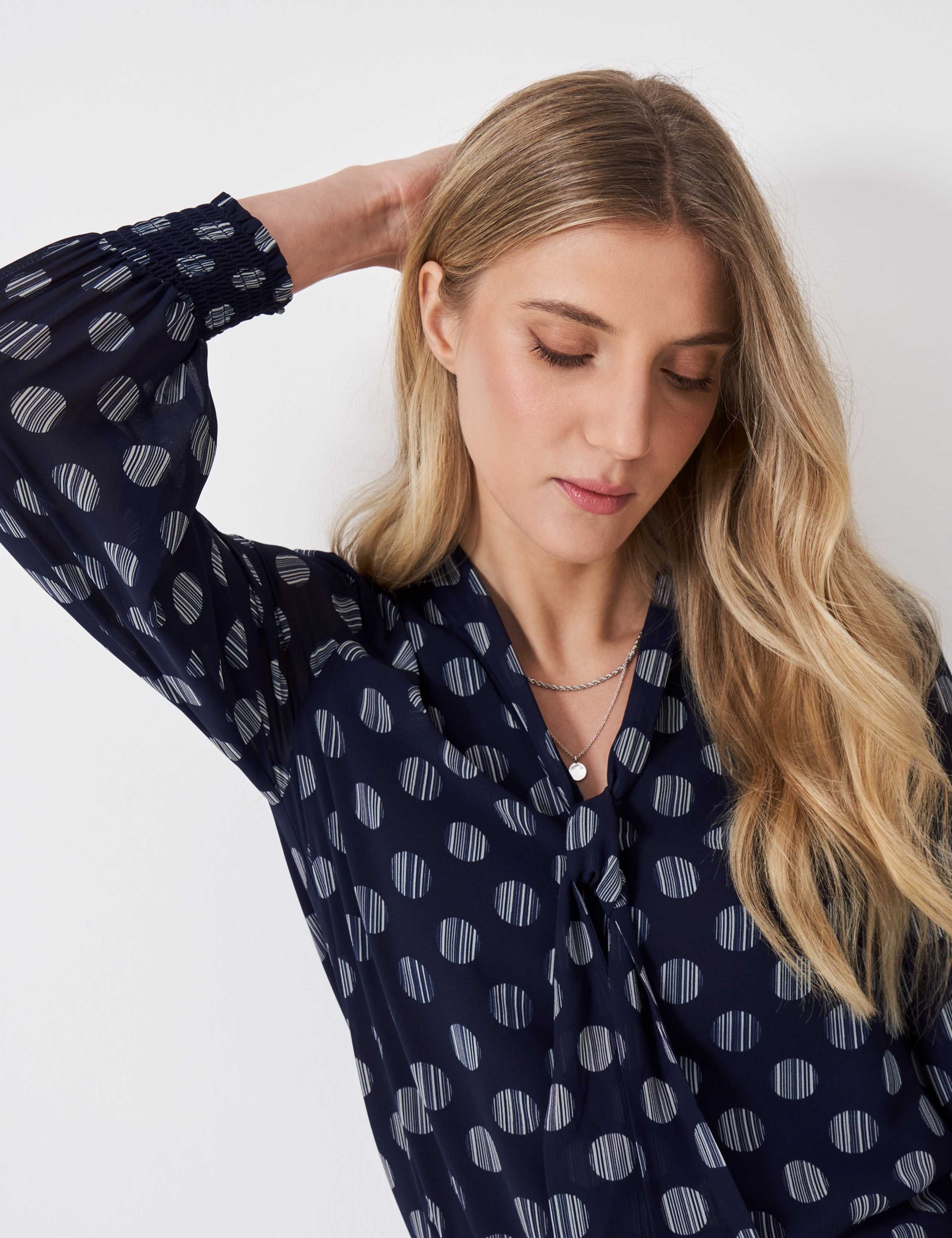 Chiffon Spot Print Tie Neck Blouse 5 of 5