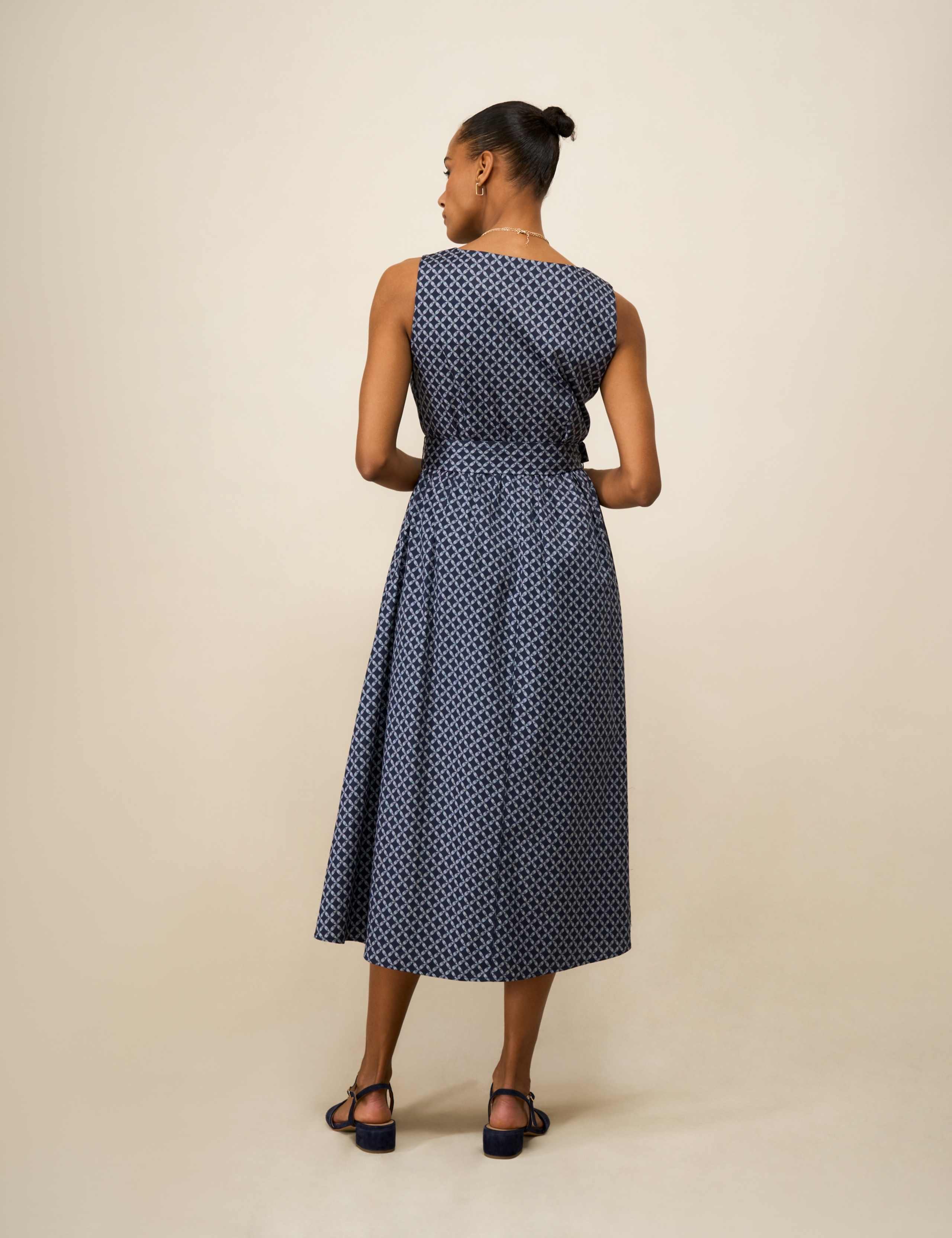 Cotton Rich Geometric Notch Neck Midi Dress 3 of 5