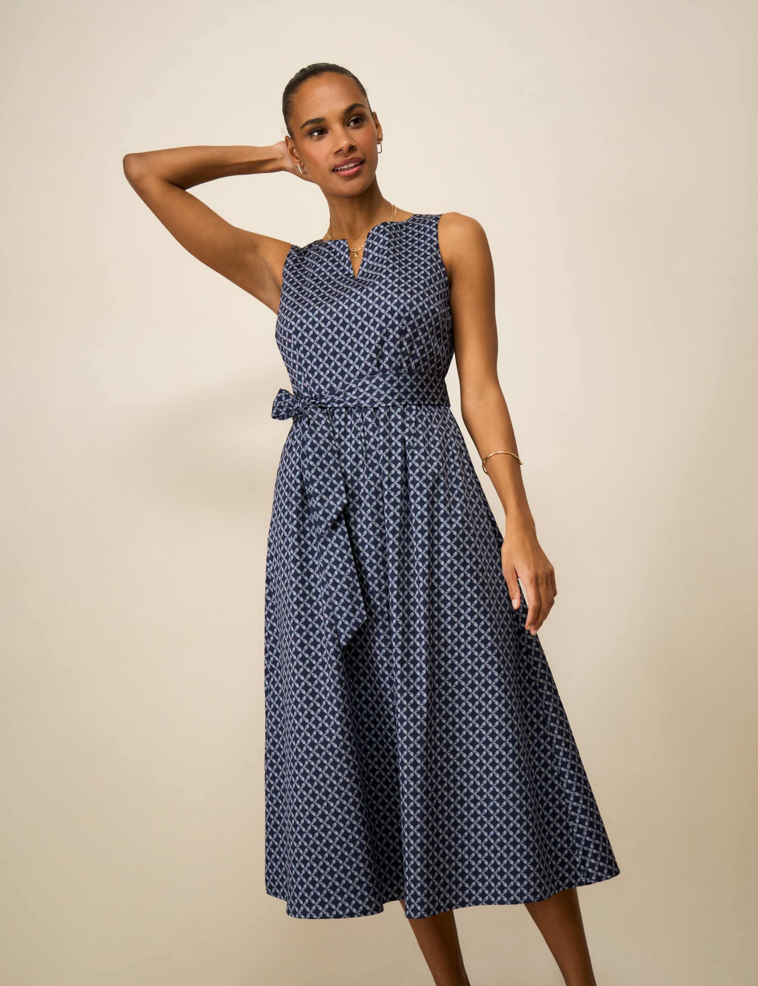 Cotton Rich Geometric Notch Neck Midi Dress 4 of 5