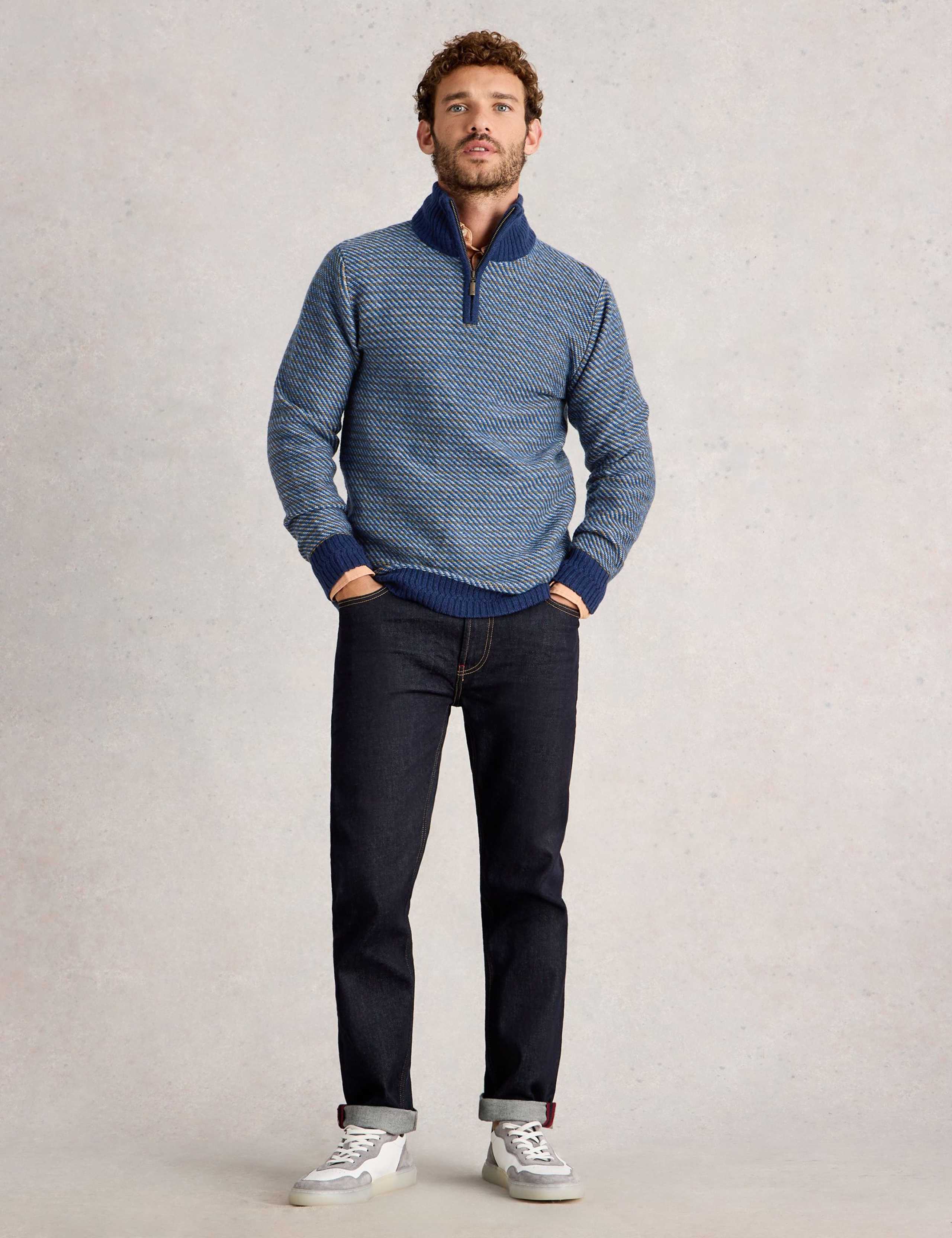 Wool Rich Striped Half Zip Jumper 3 of 6