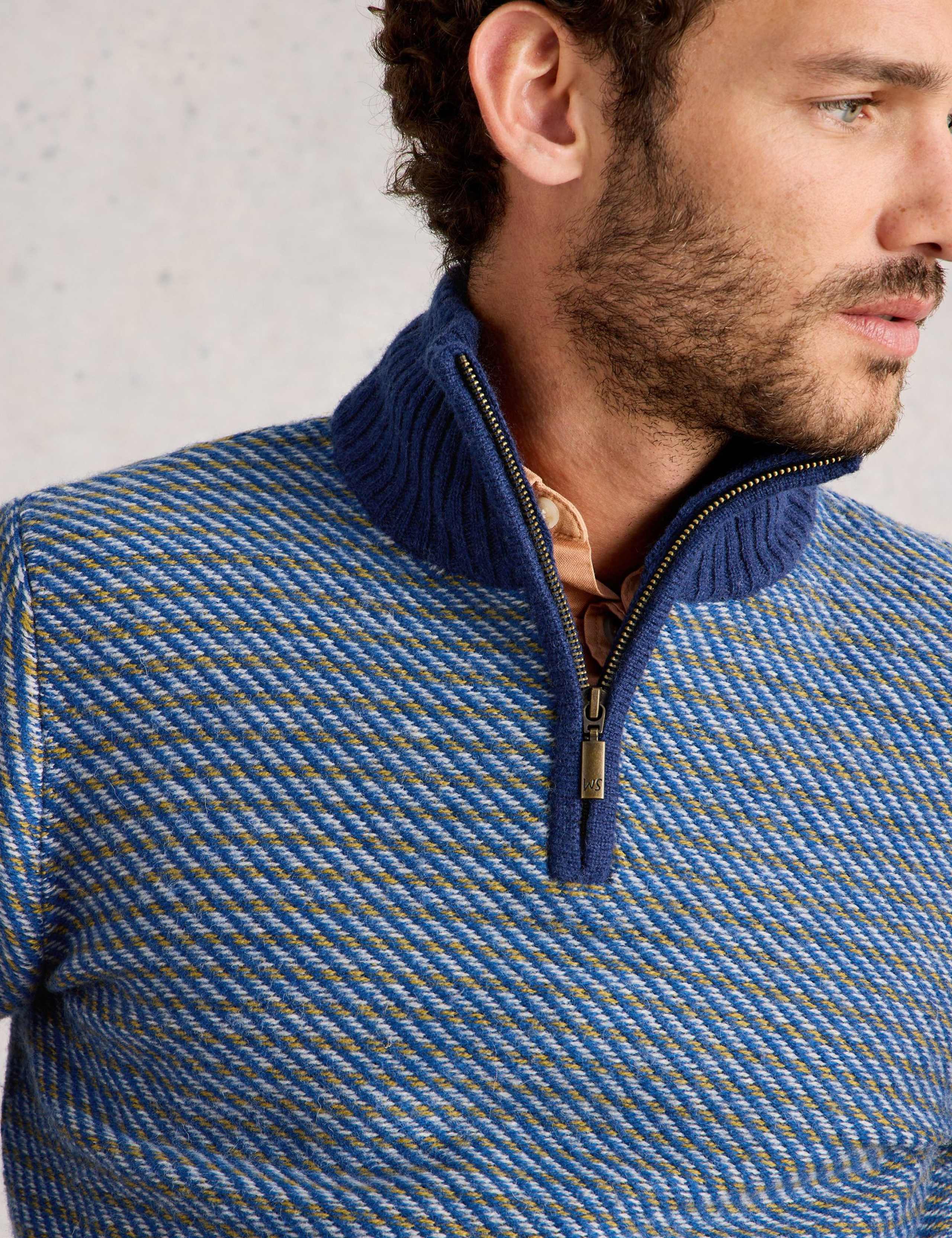 Wool Rich Striped Half Zip Jumper 5 of 6