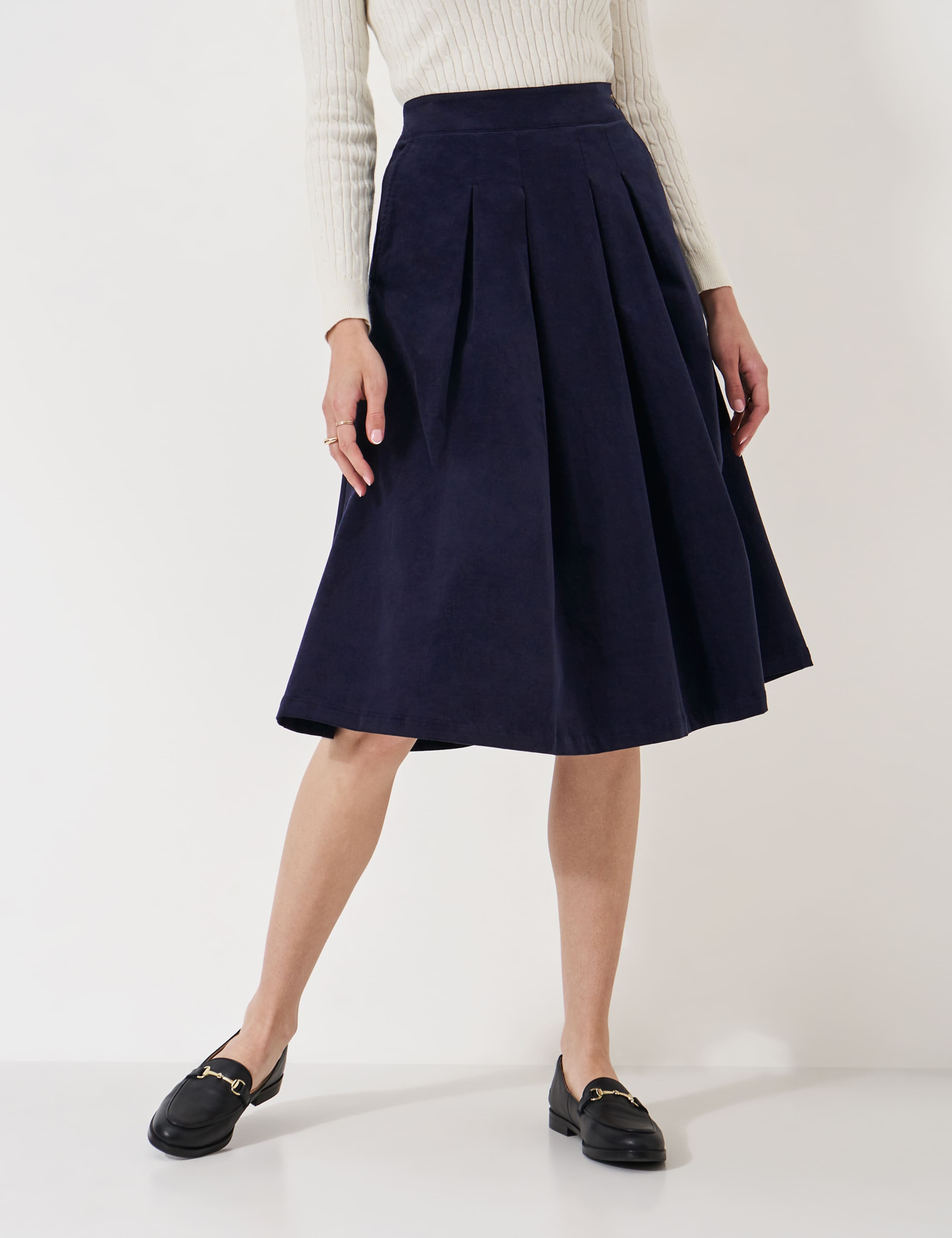 Cord Pleated Midi A-Line Skirt 1 of 4