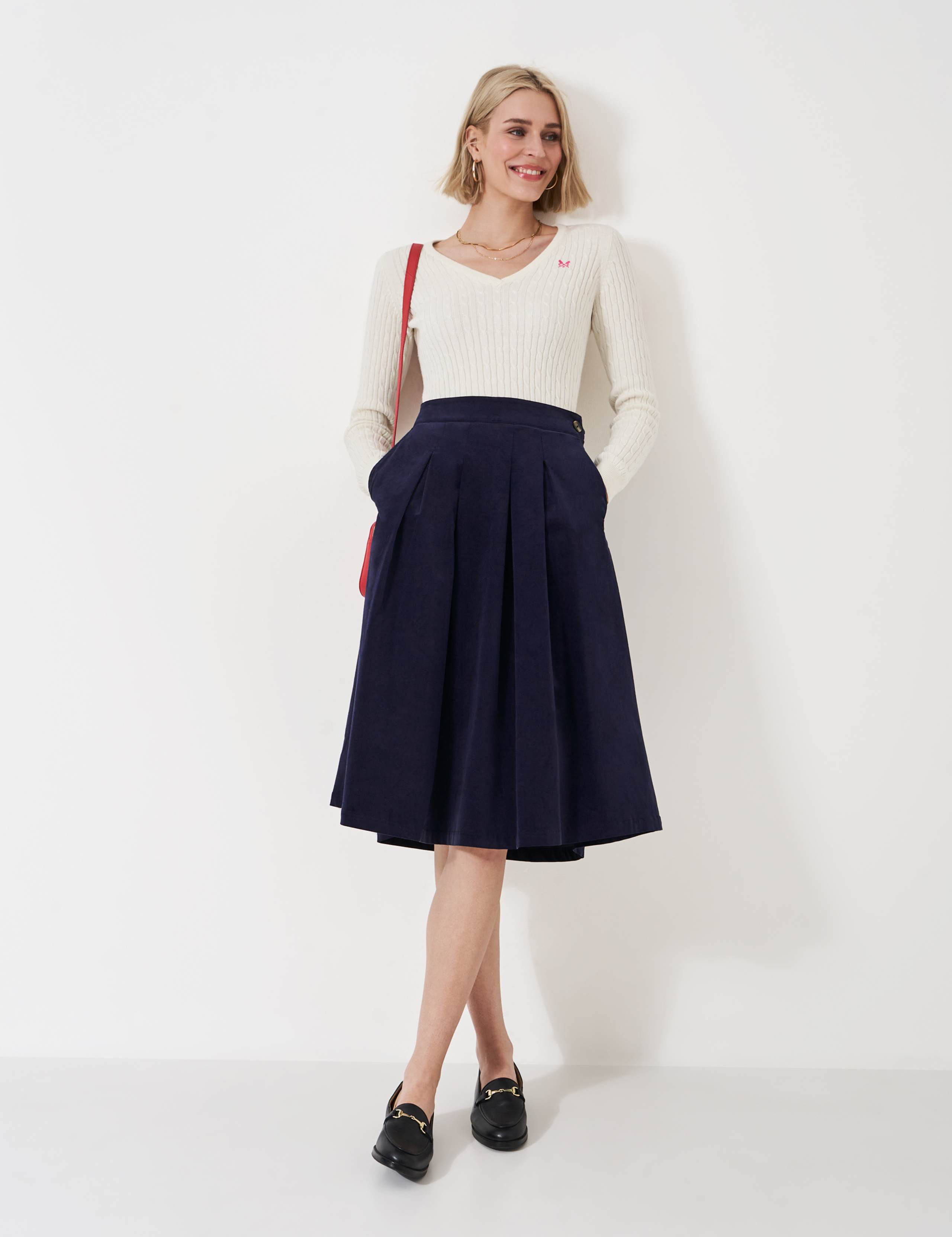 Cord Pleated Midi A-Line Skirt 3 of 4
