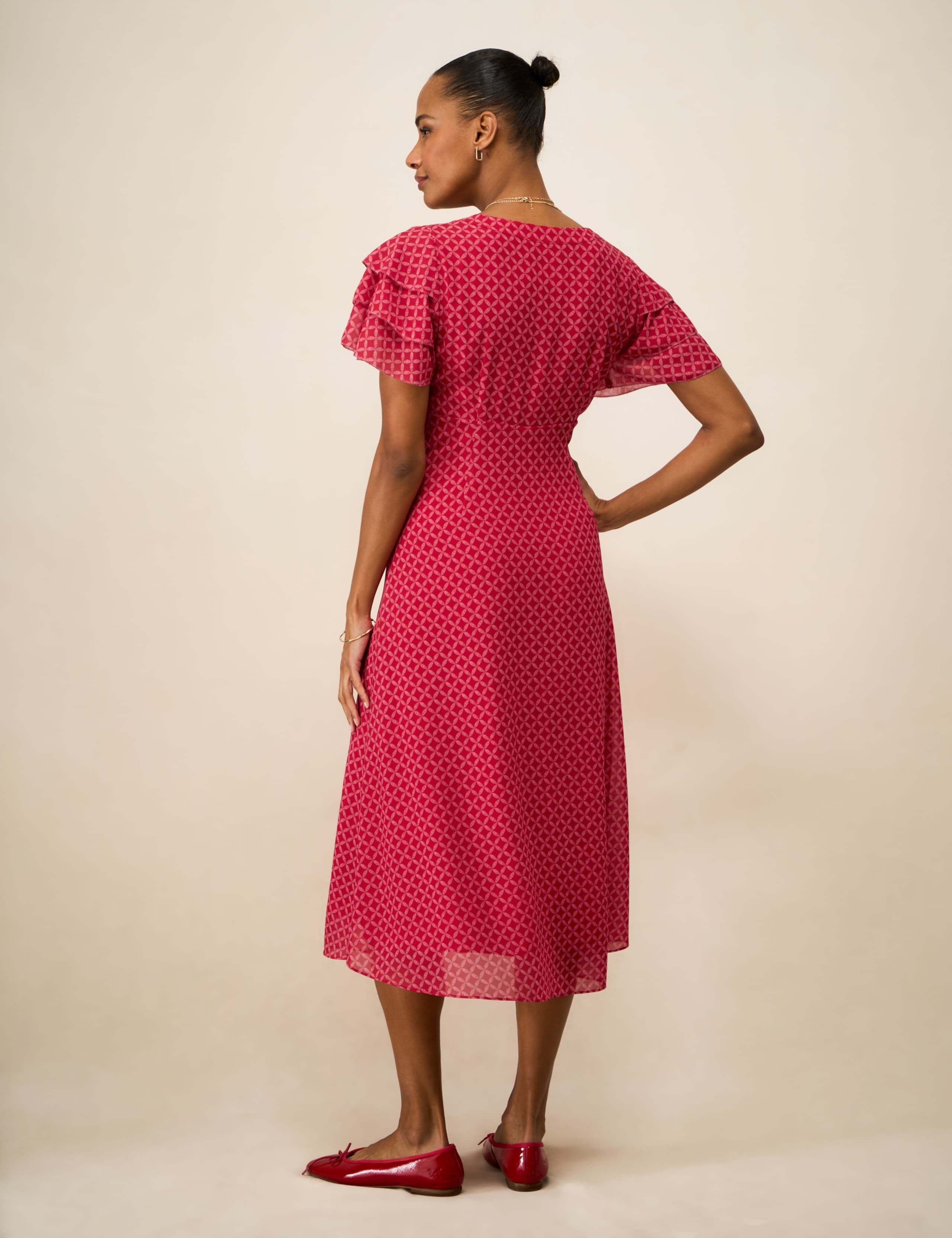 Geometric V-Neck Midi Tea Dress 3 of 5