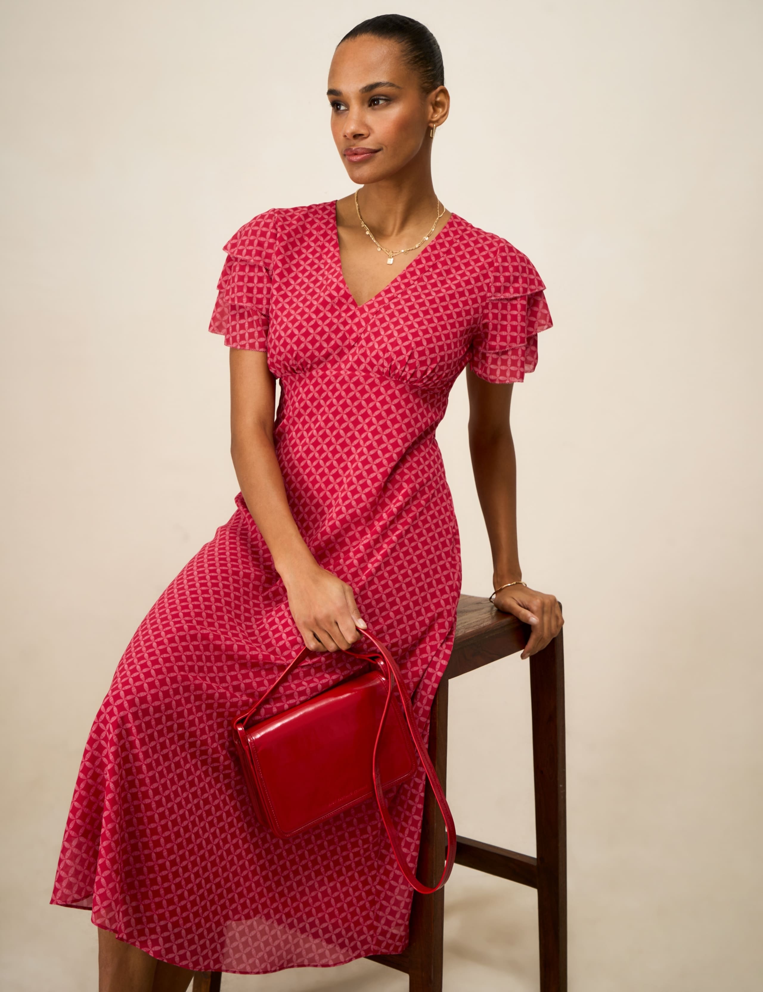 Geometric V-Neck Midi Tea Dress 4 of 5