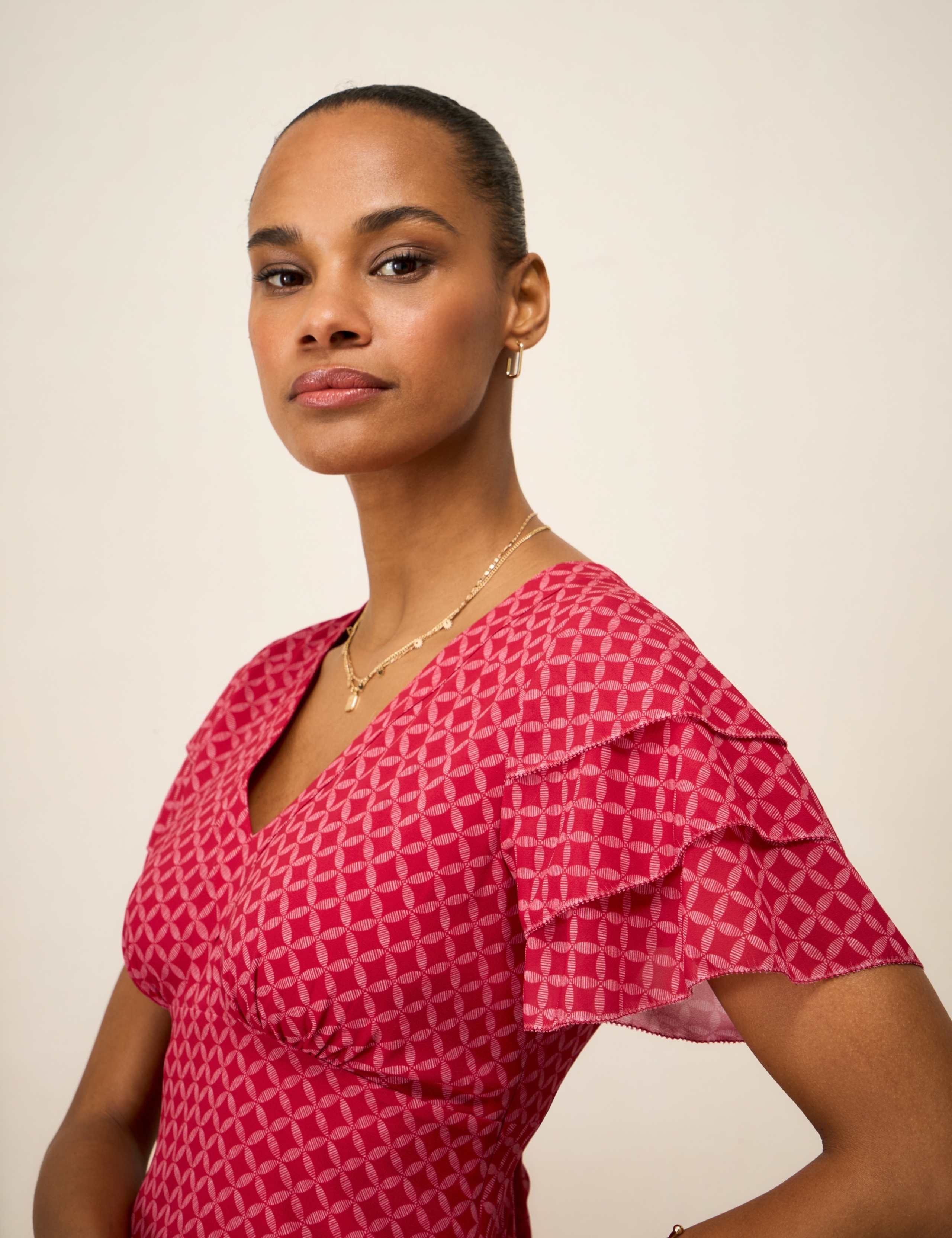 Geometric V-Neck Midi Tea Dress 5 of 5