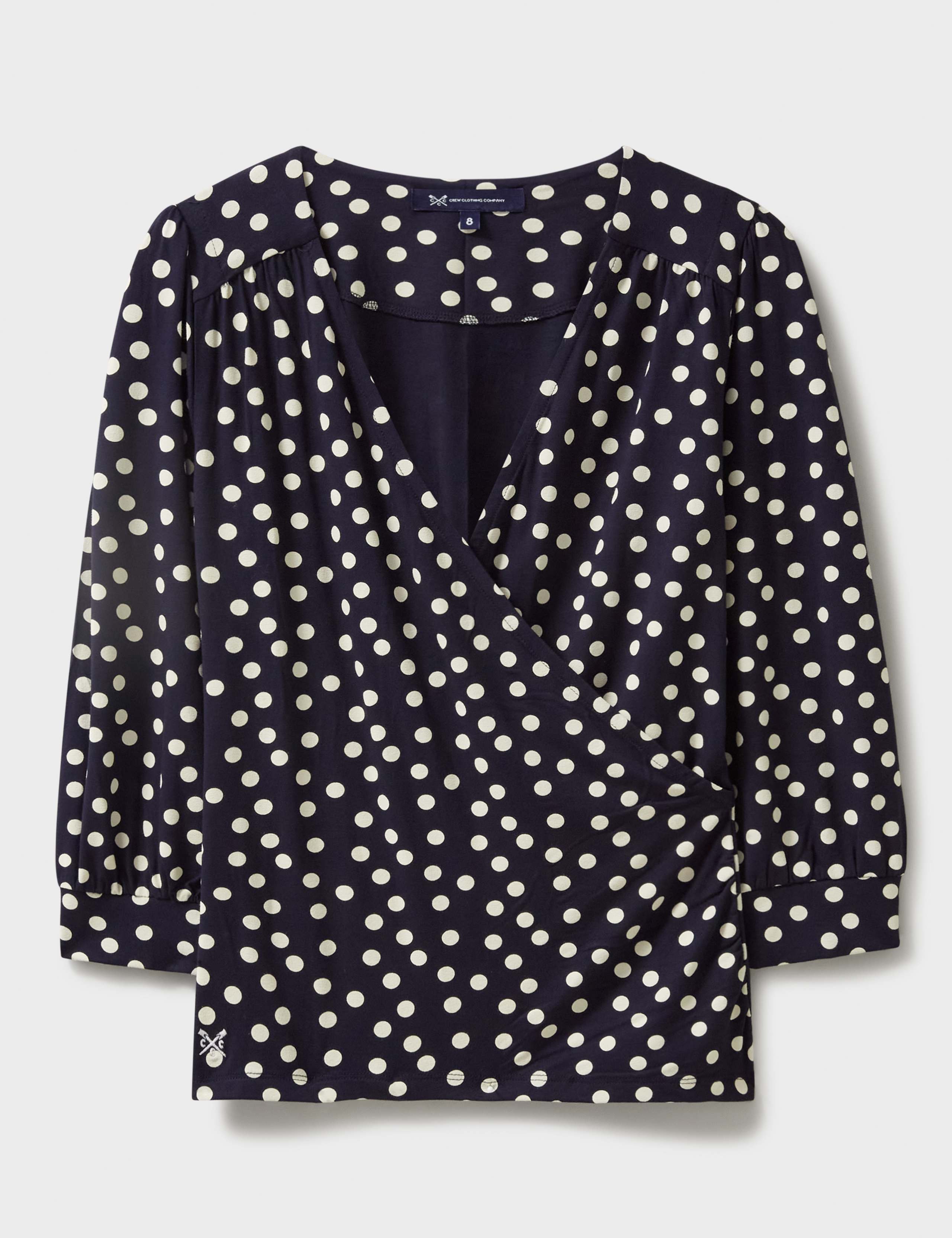 Jersey Polka Dot V-Neck Wrap Top 2 of 4