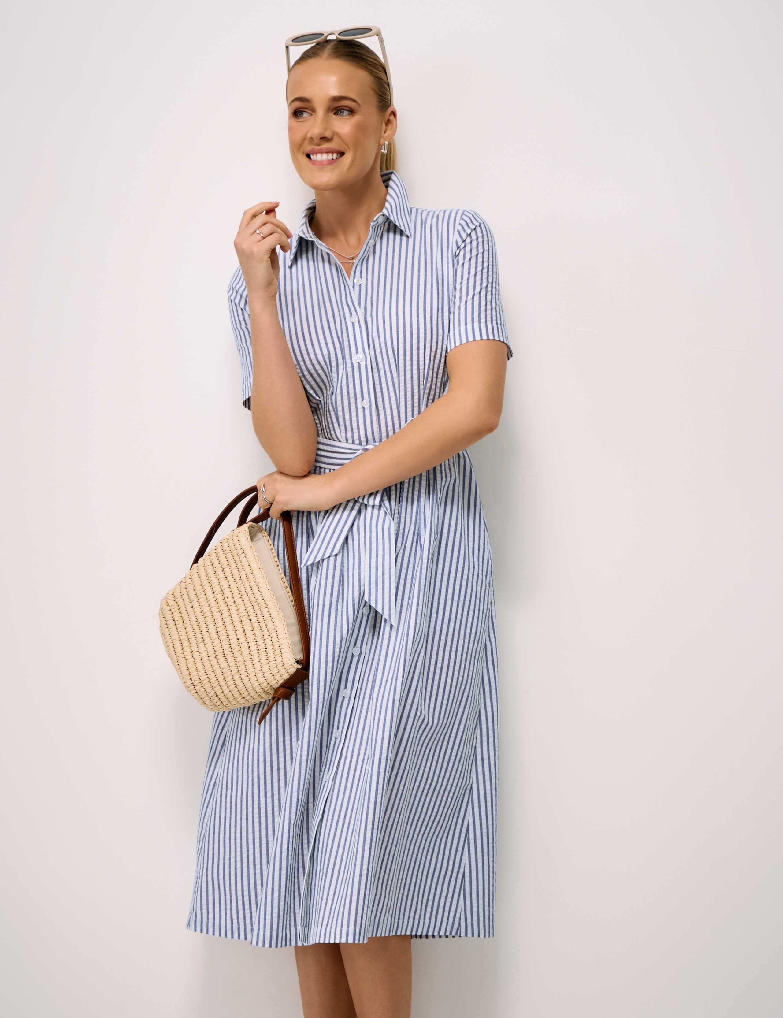 Pure Cotton Striped Midi Shirt Dress 3 of 5