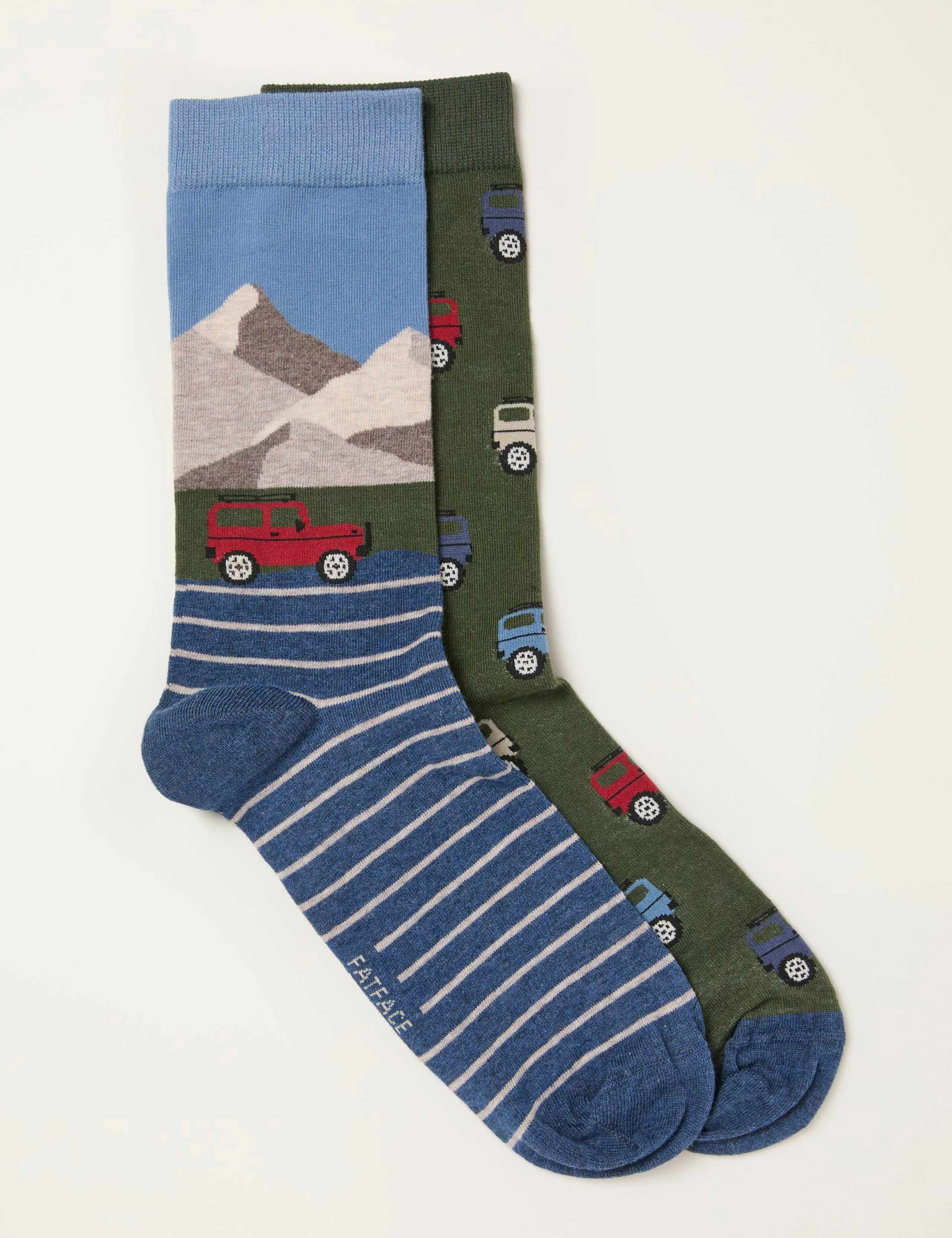 2pk Cotton Rich Car Motif Socks 2 of 3