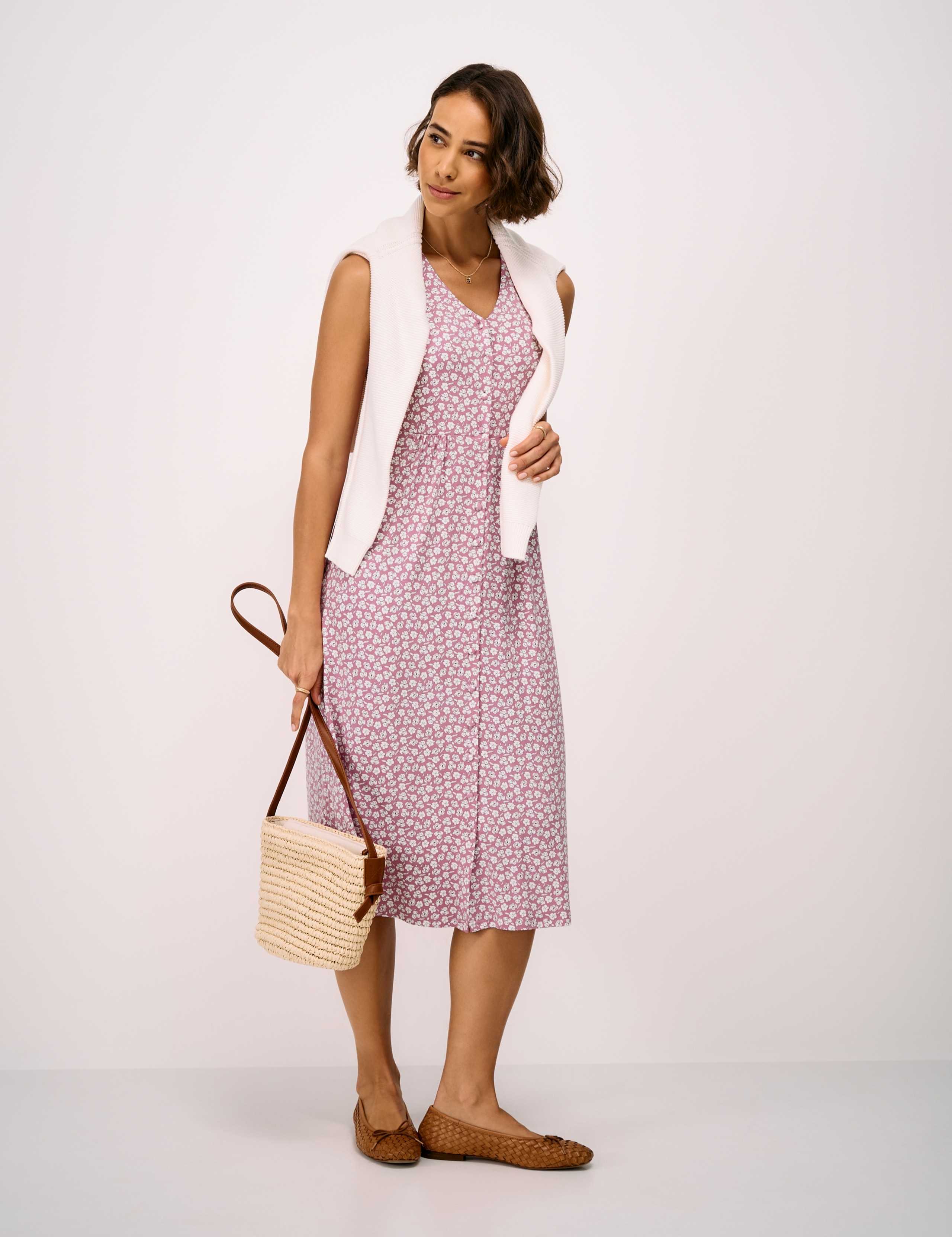 Jersey Floral V-Neck Midi Tea Dress 1 of 5