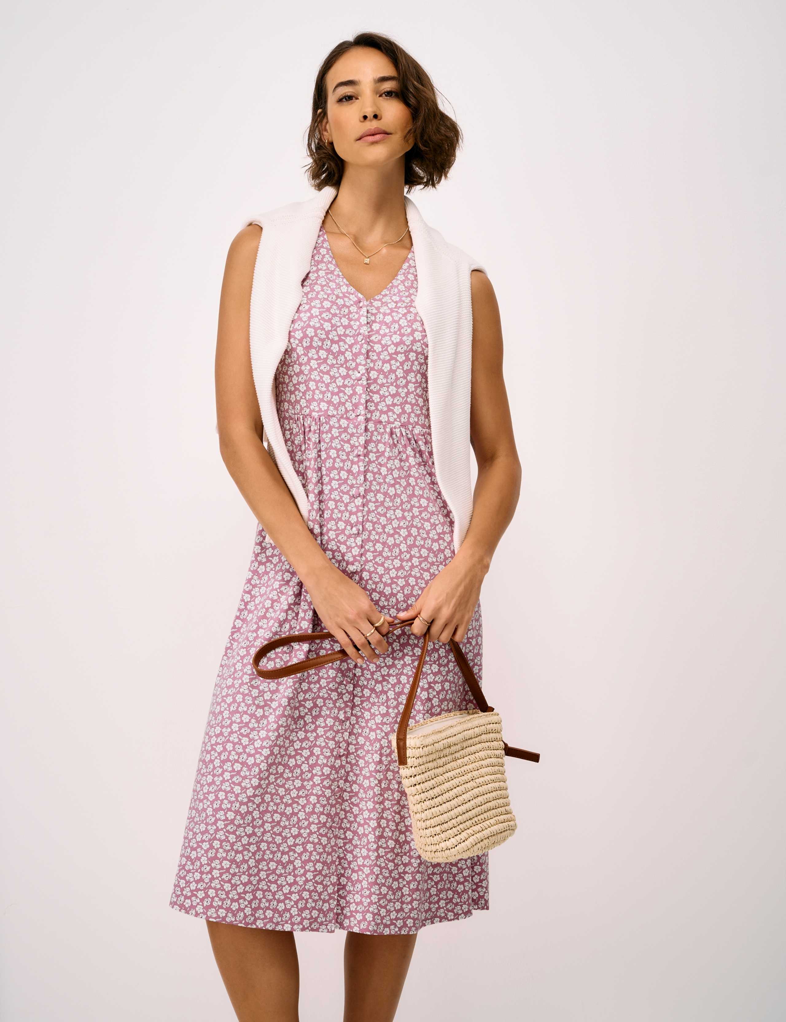 Jersey Floral V-Neck Midi Tea Dress 3 of 5