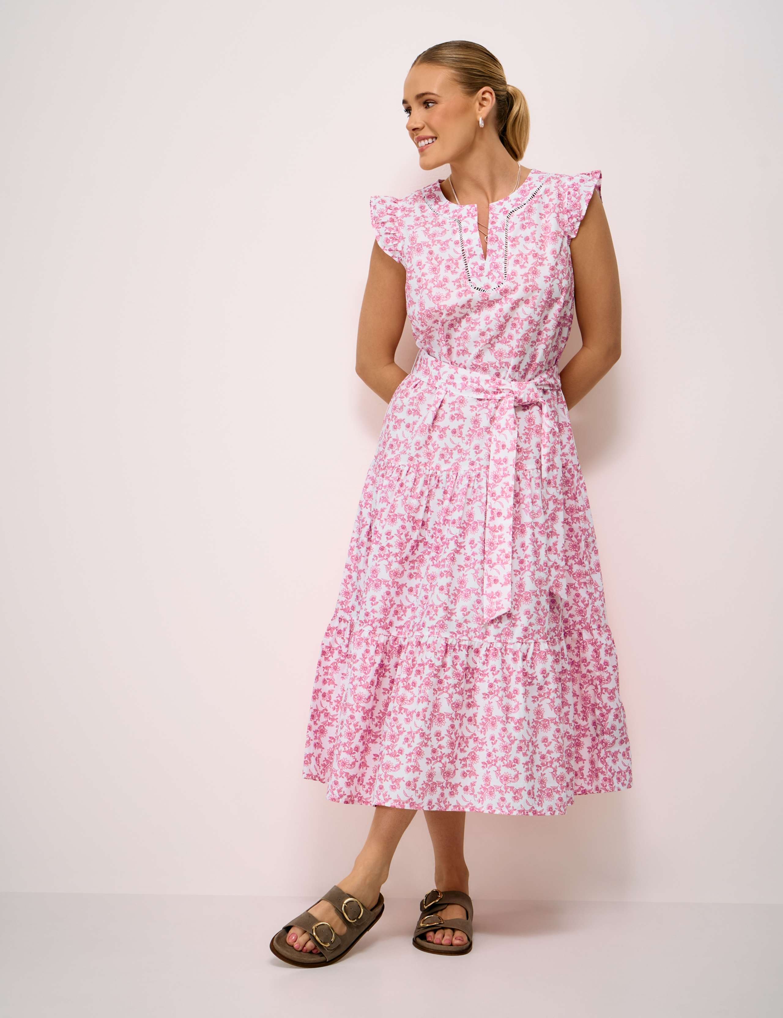 Pure Cotton Floral Notch Neck Midi Tea Dress 1 of 5