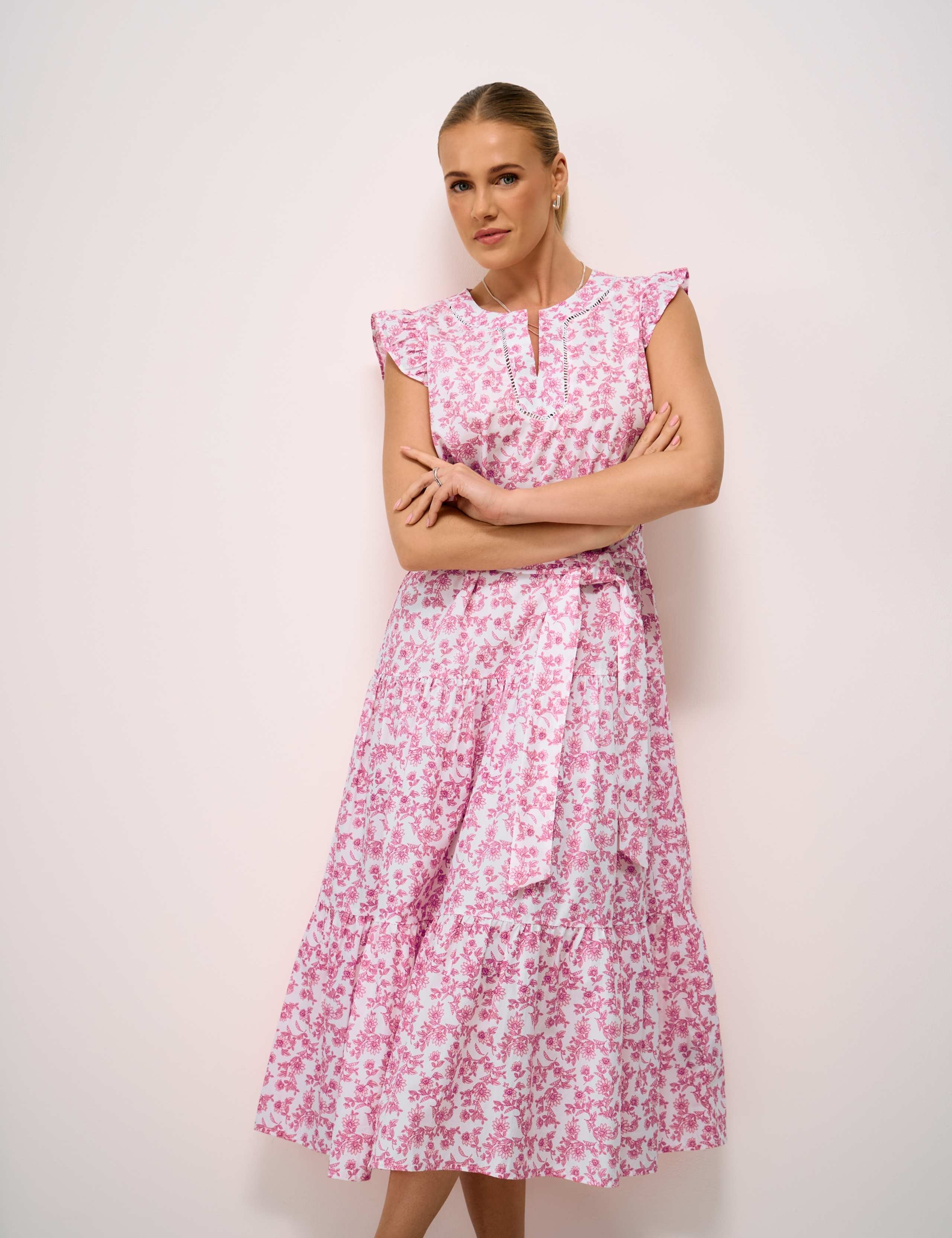 Pure Cotton Floral Notch Neck Midi Tea Dress 3 of 5