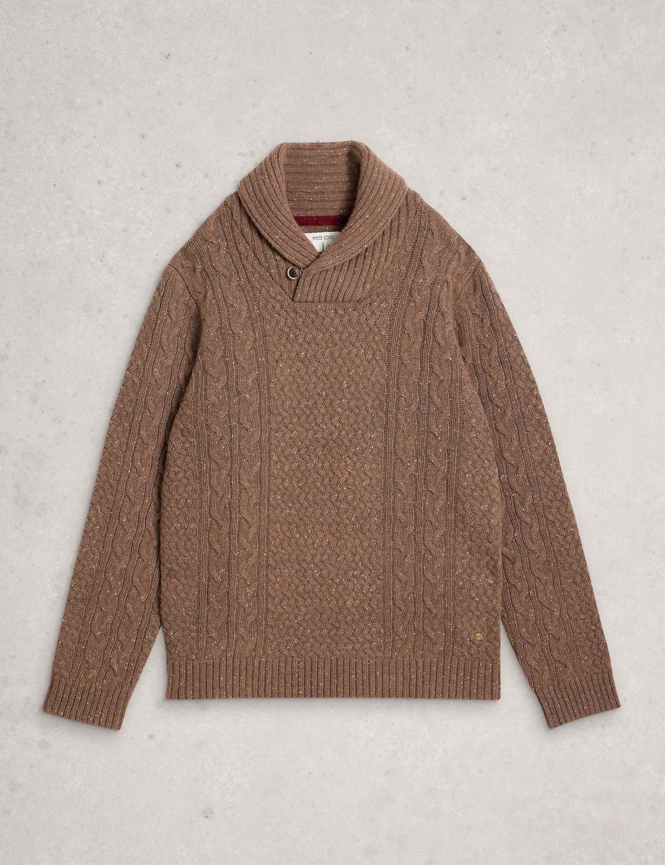 Lambswool Rich Textured Shawl Neck Jumper 2 of 6