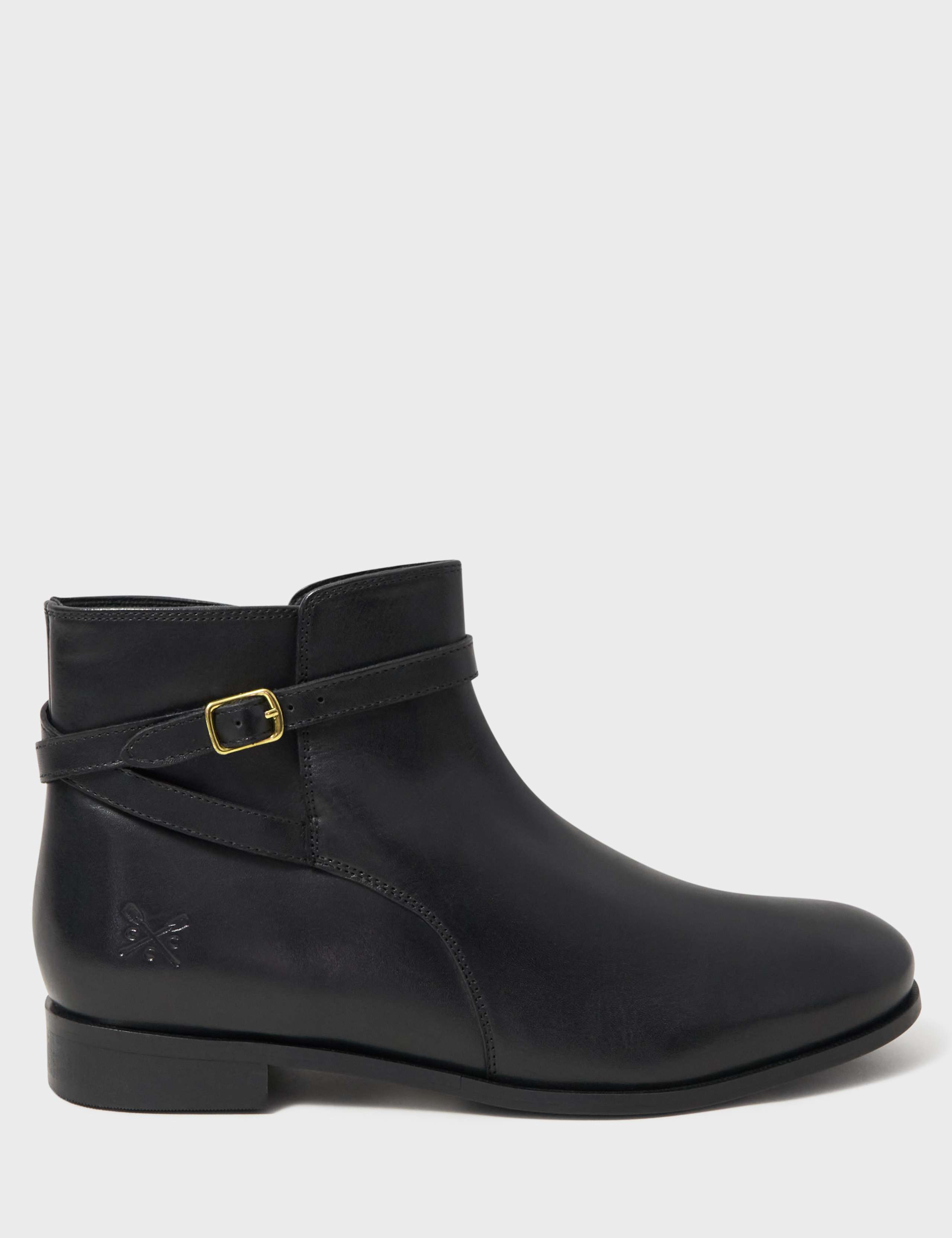 Leather Buckle Flat Round Toe Ankle Boots 2 of 4