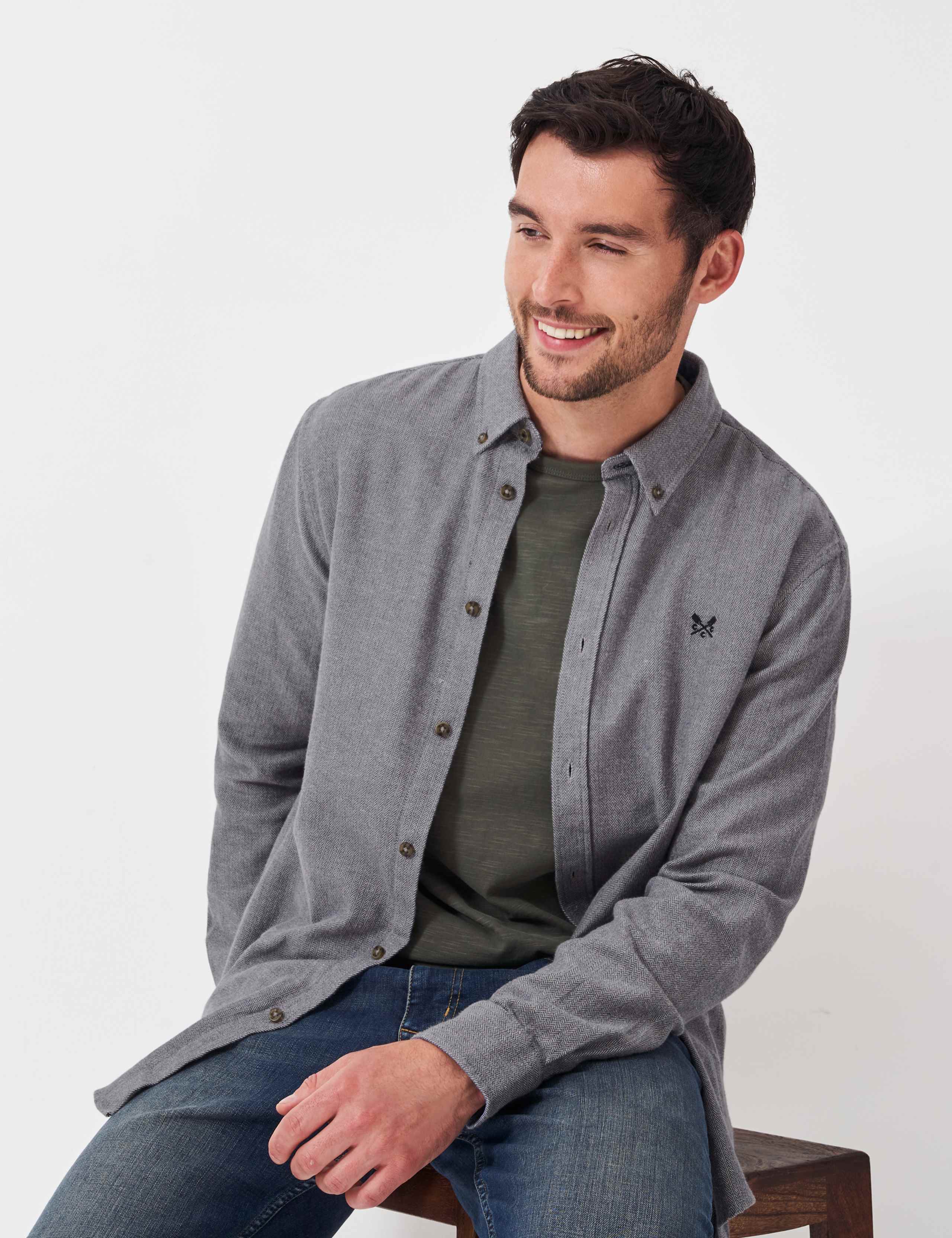 Pure Cotton Flannel Herringbone Shirt 1 of 5