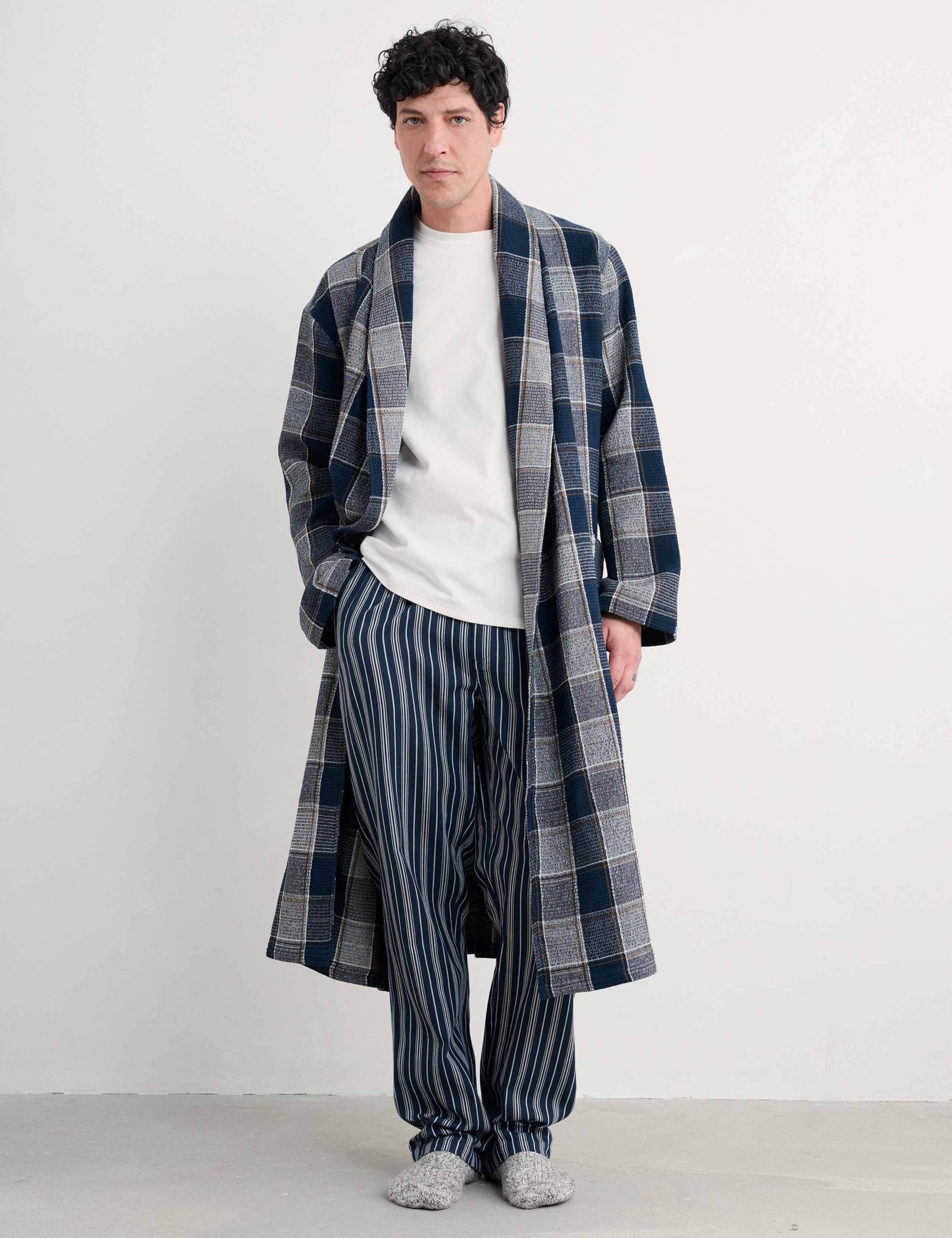 Pure Cotton Checked Dressing Gown 3 of 5