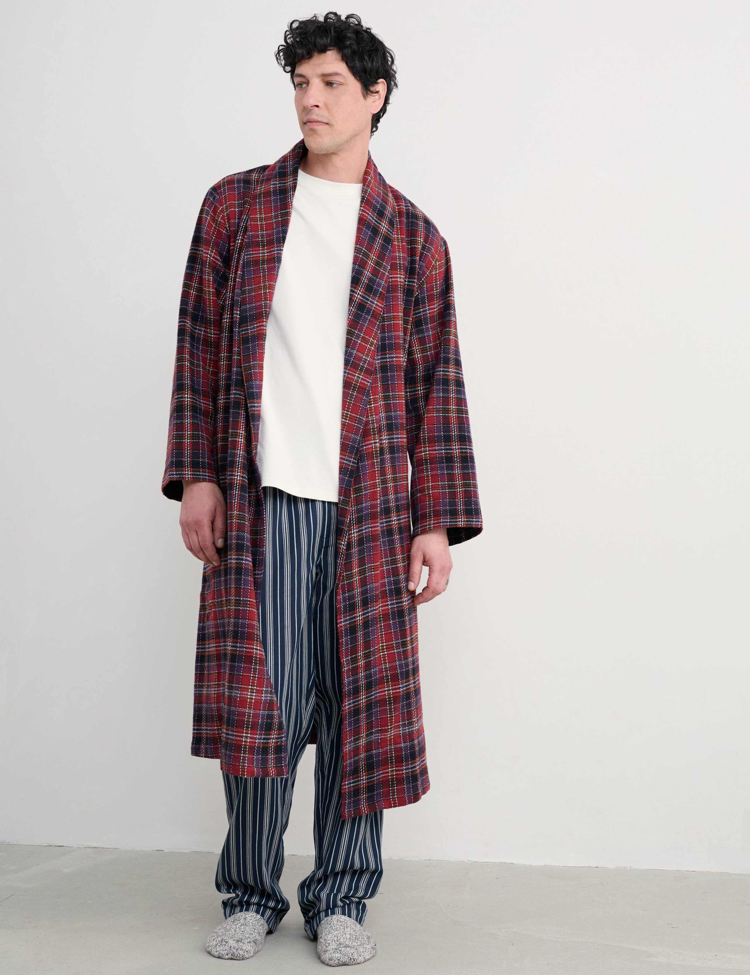 Pure Cotton Checked Dressing Gown 3 of 5