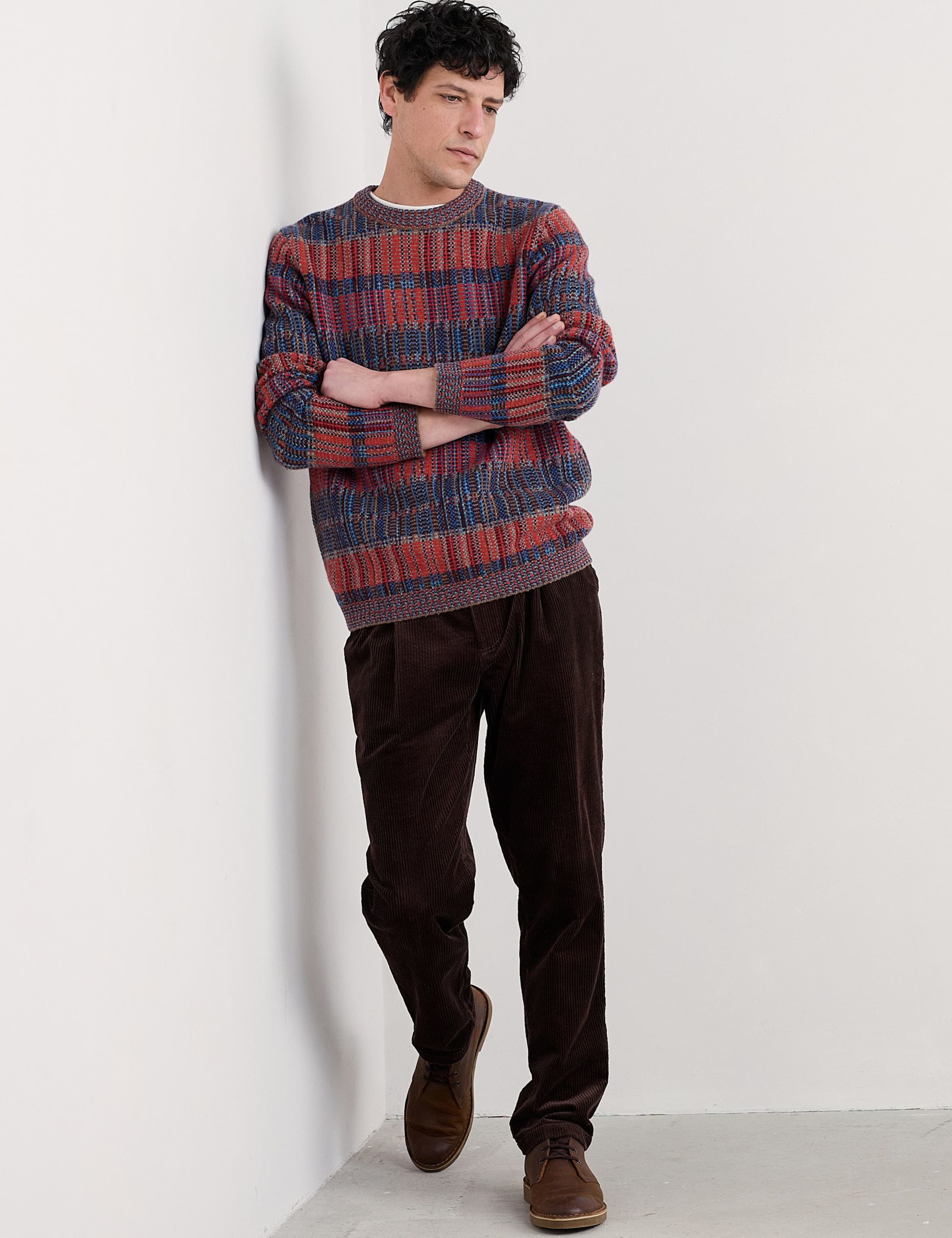 Lambswool Rich Checked Crew Neck Jumper 1 of 5