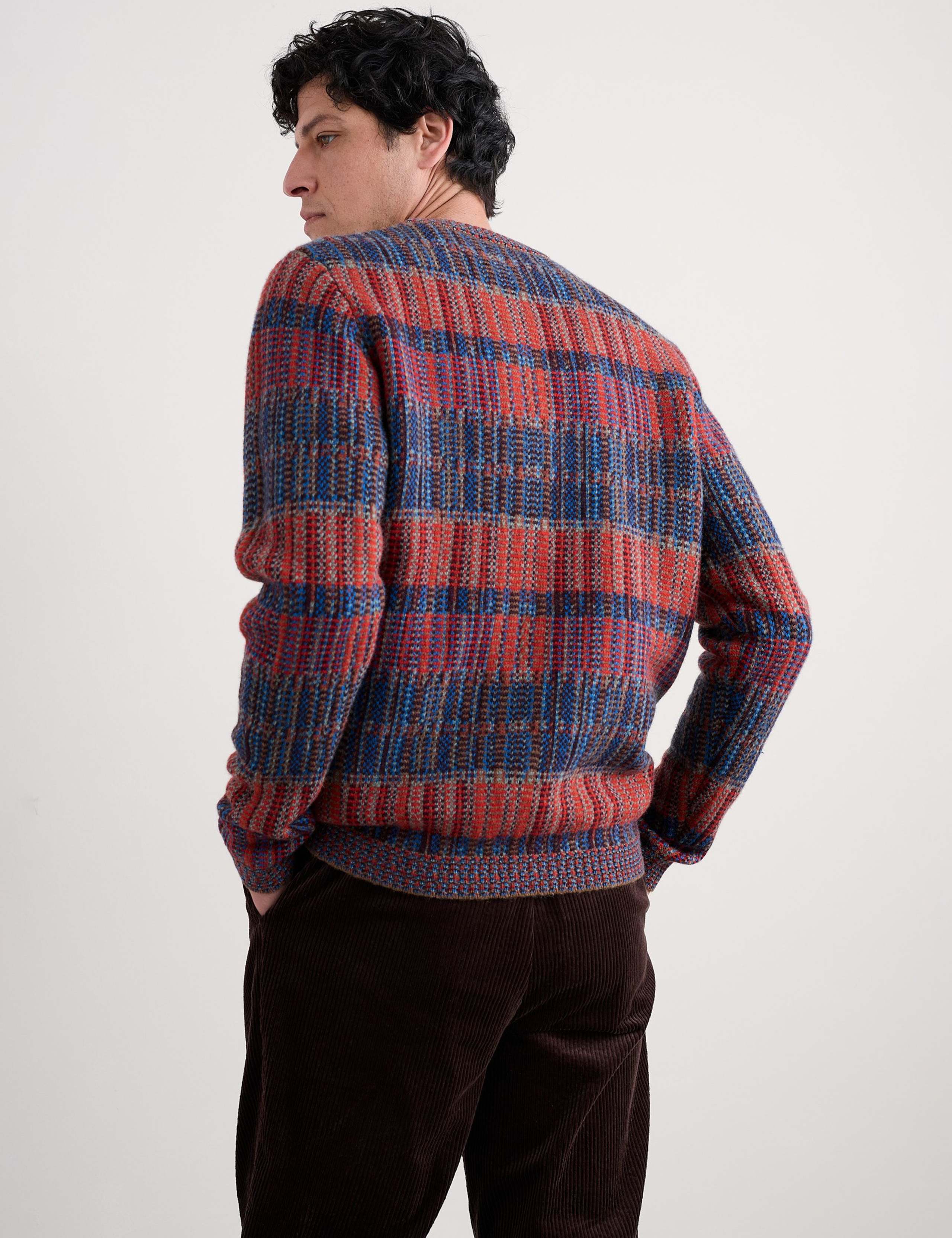 Lambswool Rich Checked Crew Neck Jumper 3 of 5