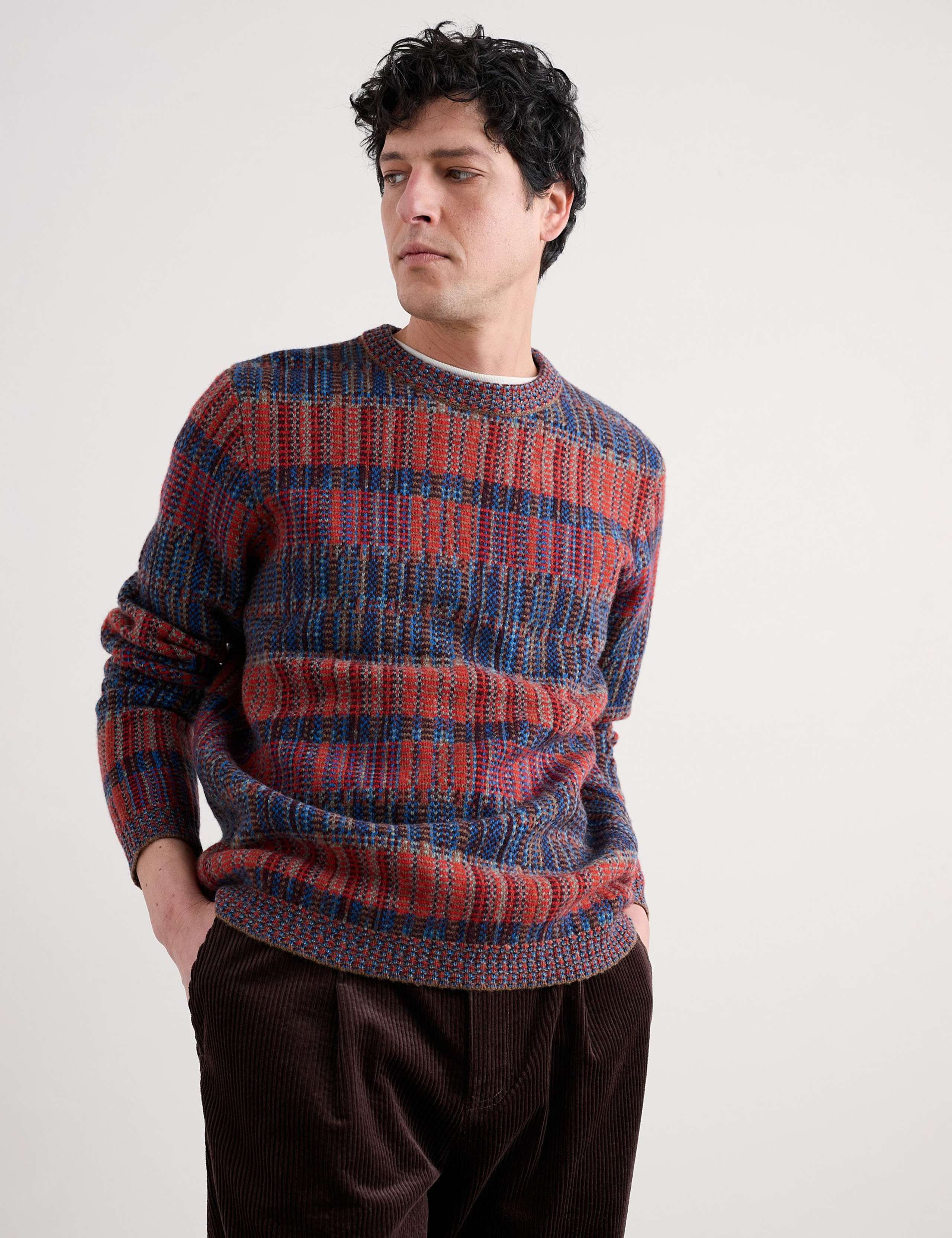 Lambswool Rich Checked Crew Neck Jumper 4 of 5